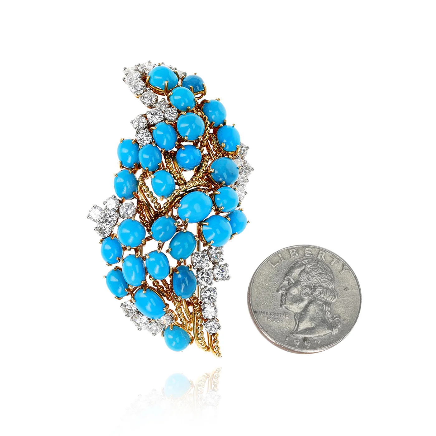 Cartier Paris Turquoise Cluster Brooch with Diamonds, 18K