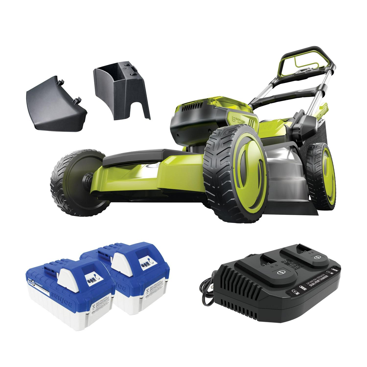 Sun Joe 48V Cordless Self-Propelled Lawn Mower, 20′′ Cutting Width, 2 x 4.0-Ah Batteries, 7-Position Height Adjustment