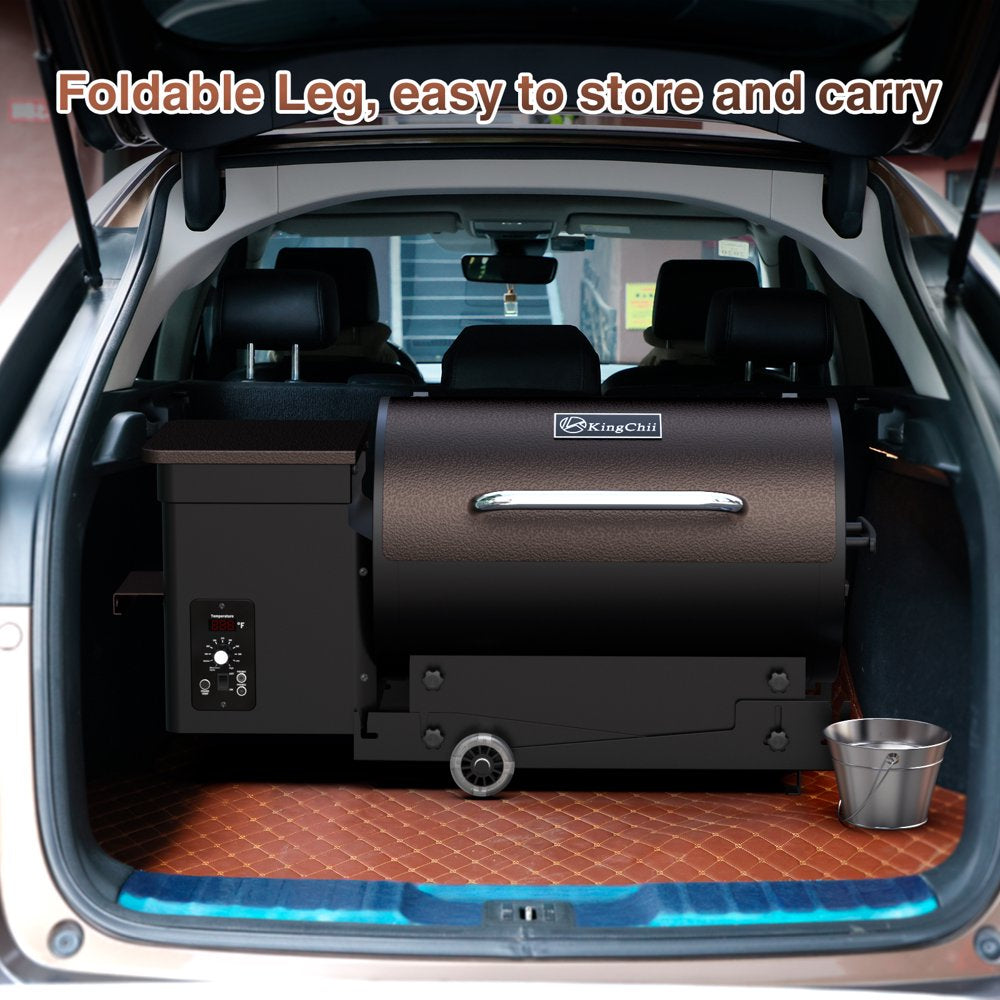 KingChii Pro Series 02 Wood Pellet Smoker & Grill, 456 sq. in, Digital Temp Control, 8-in-1 BBQ, Bronze