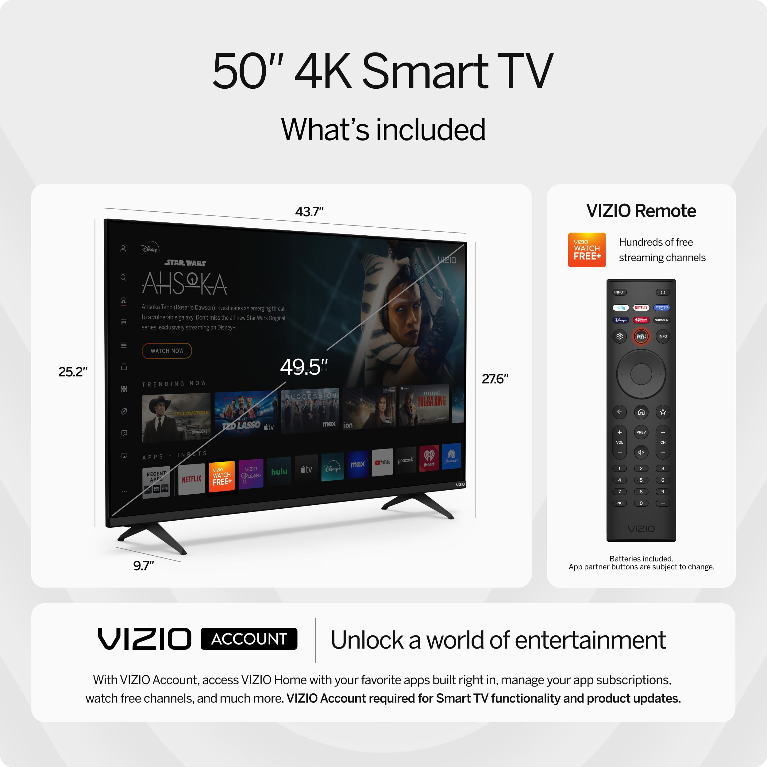 VIZIO 50′′ 4K HDR Smart LED TV with Dolby Vision, WiFi 6, Bluetooth, and Smart Home Integration – V4K50S-0809