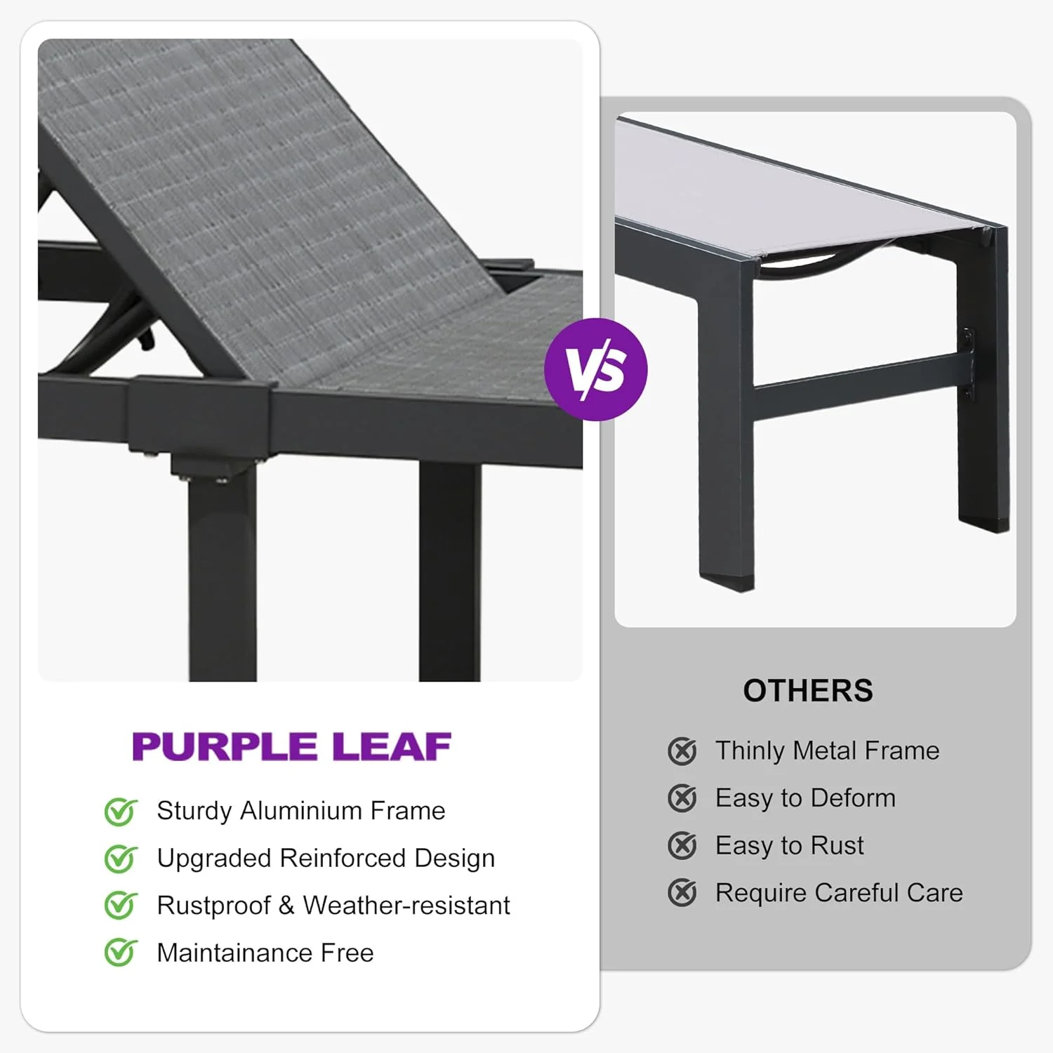 PURPLE LEAF Patio Tanning Lounge Chair Set with Face Down Hole Outdoor Aluminum Adjustable Reclining Chairs Wheels Pillows and Table for Poolside Beach Sunbathing Lounger, Beige