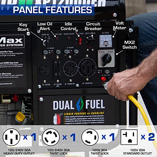 DuroMax XP12000EH 12000W Dual Fuel Generator for Home Backup, Gasoline or Propane Powered