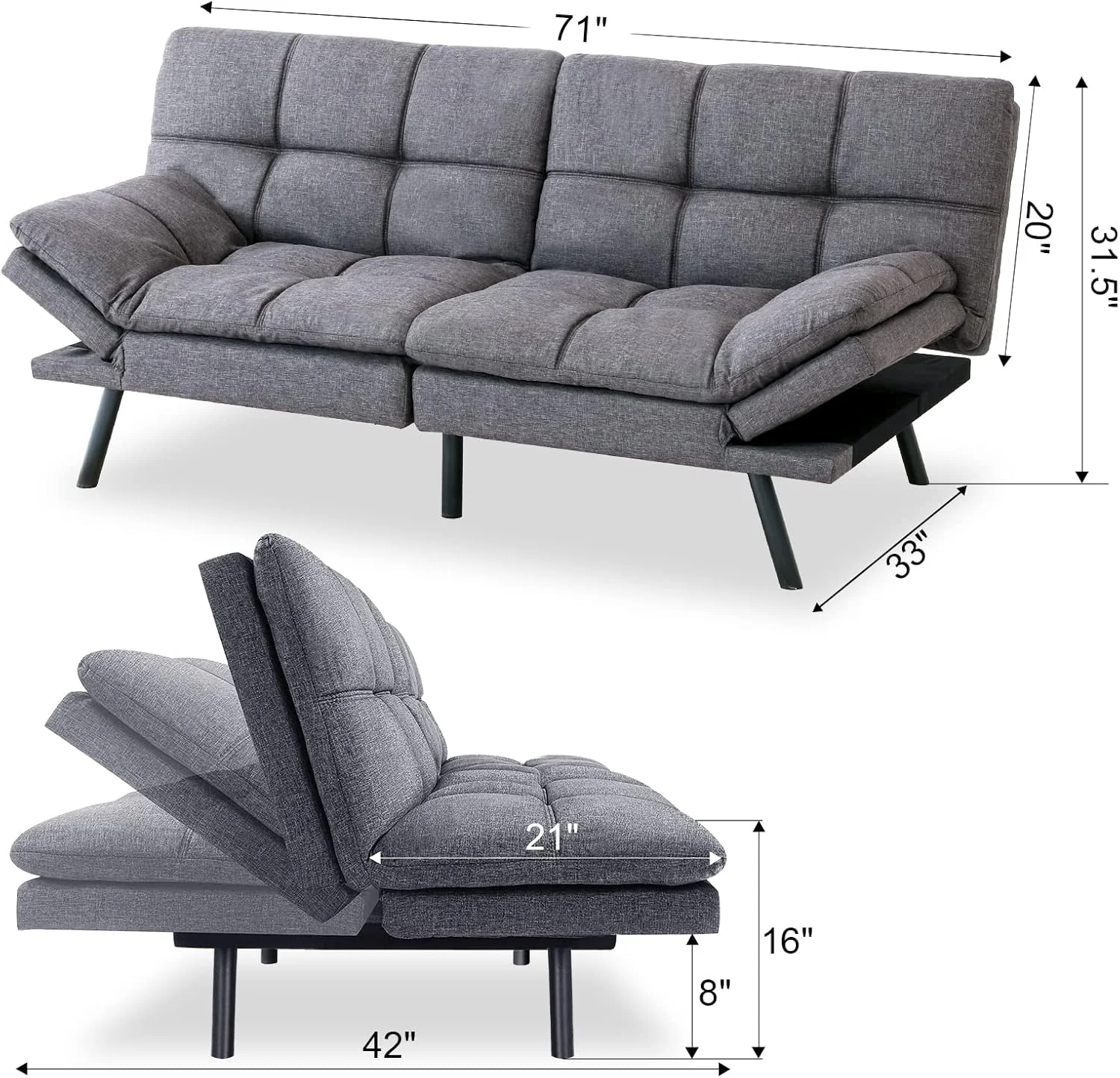 Futon Sofa Bed, Memory Foam Sofa Bed Couch