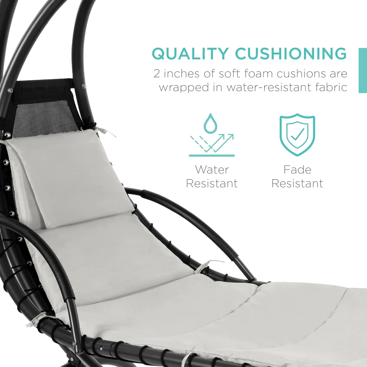 Best Choice Products Outdoor Hanging Curved Steel Chaise Lounge Chair Swing w/Built-in Pillow and Removable Canopy - Charcoal Gray