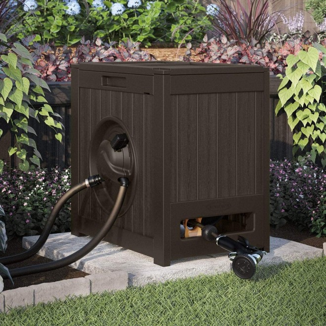 Suncast Aquawinder 125′ Auto Rewind Hose Reel, Water-Powered, Java, 2 Pack