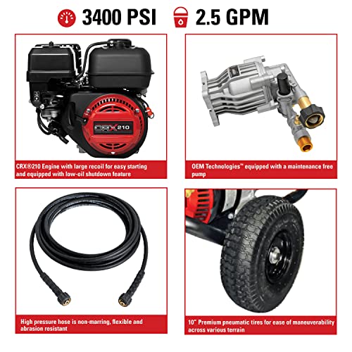 SIMPSON 3400 PSI Gas Pressure Washer with CRX Engine, 25-ft Hose, 4 Nozzles & Steel Wand