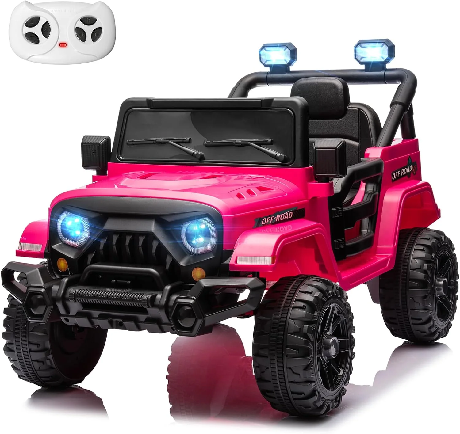 12V Kids Electric Ride on Truck Car Remote Control, Twin 35W Motors 3.5MPH Max Speed, Bluetooth USB Music Player, 4 Wheels Suspension LED Lights Safety Belt, Gift for Boy & Girl-Rosy