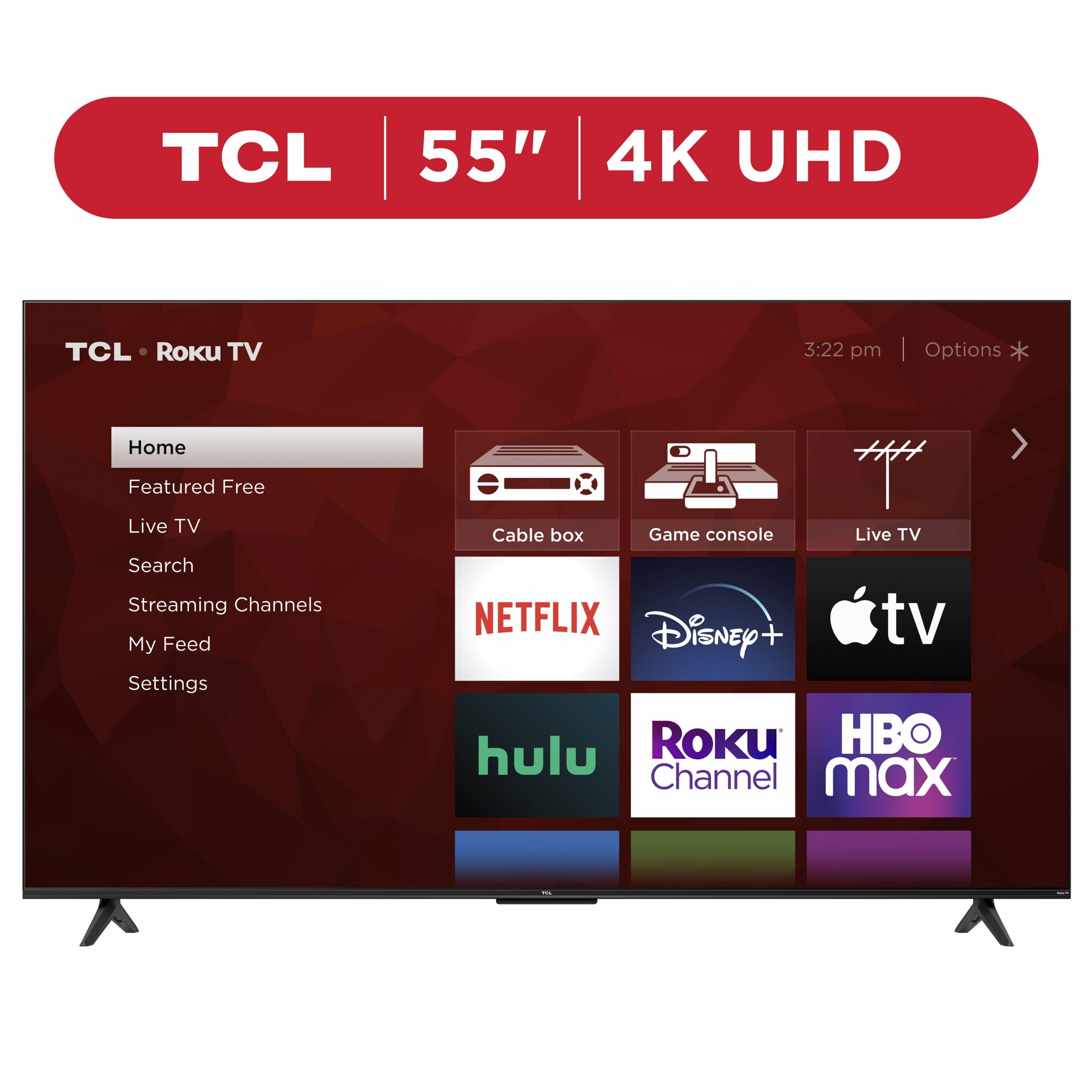 TCL 4-Series 55′′ 4K UHD HDR Smart TV with Roku TV, Voice Control, and Customizable Home Screen