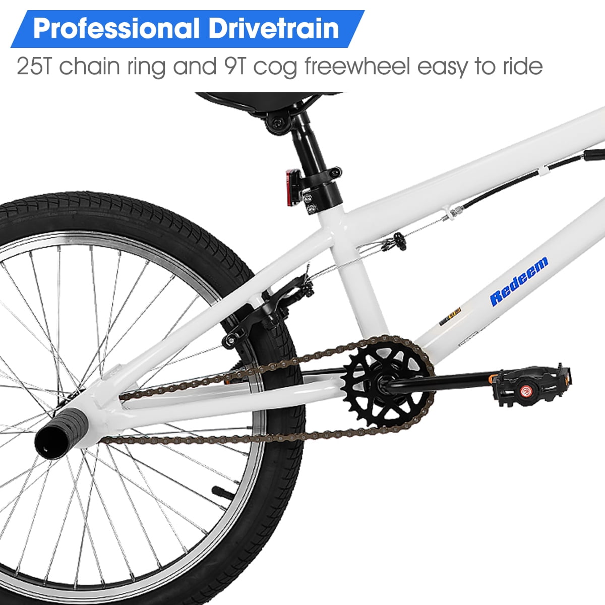 Hiland 20′′ BMX Freestyle Kids Bike, Hi-Ten Steel Frame, 360° Rotor, U-Brake, White
