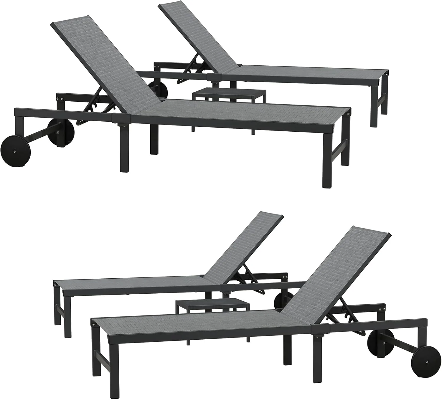 PURPLE LEAF Patio Tanning Lounge Chair Set with Face Down Hole Outdoor Aluminum Adjustable Reclining Chairs Wheels Pillows and Table for Poolside Beach Sunbathing Lounger, Beige