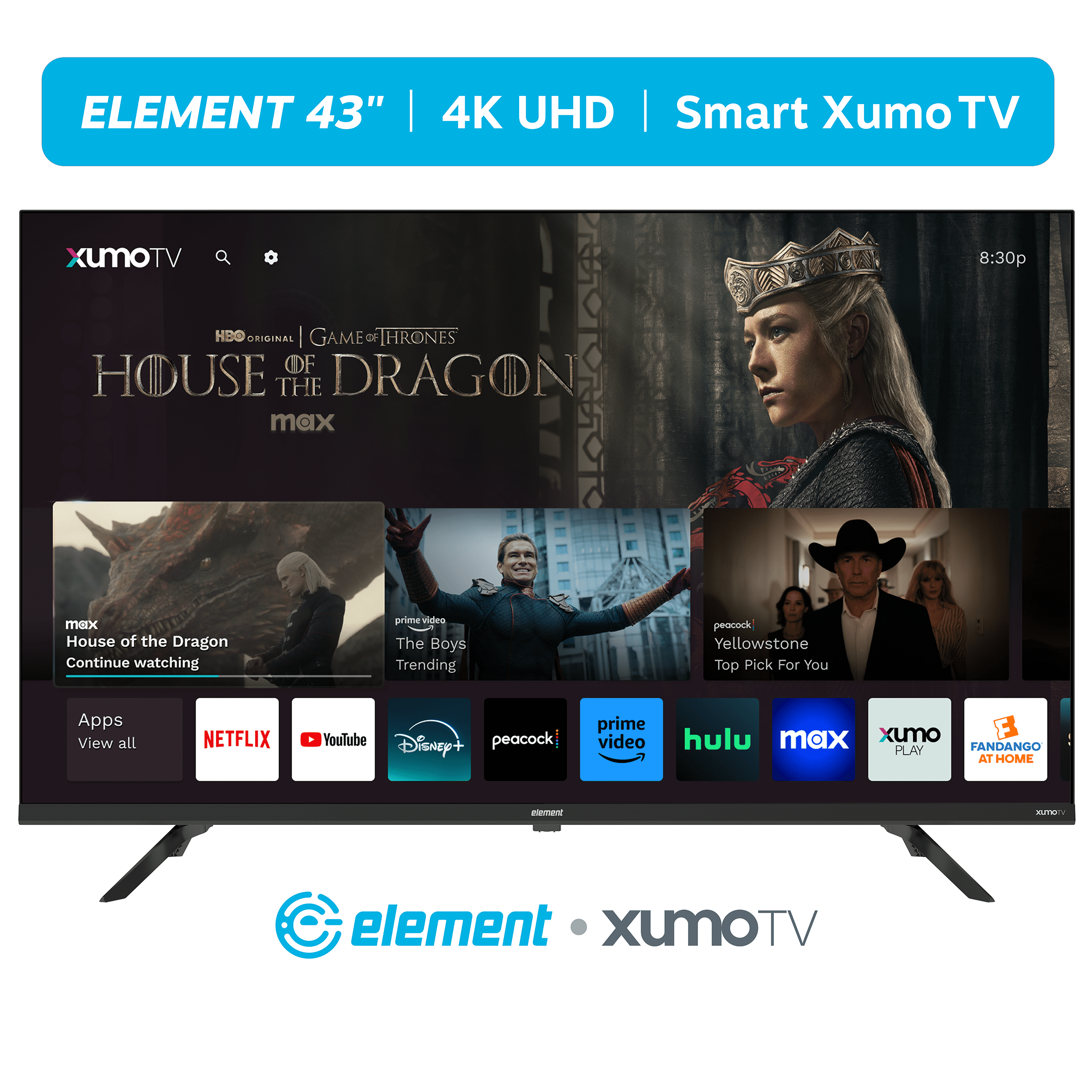 Element 43′′ 4K UHD Xumo Smart TV with Dolby Vision HDR & 120Hz Refresh Rate