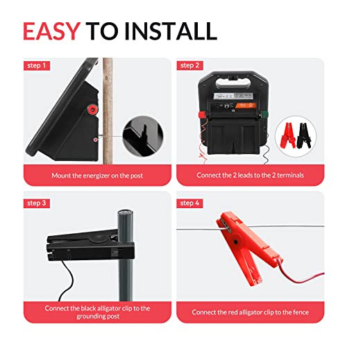 Andmon Solar Electric Fence Charger 10 Miles, 0.11 Joule, Portable with Day/Night Mode, 360° Rotation, 2 Miles Coverage