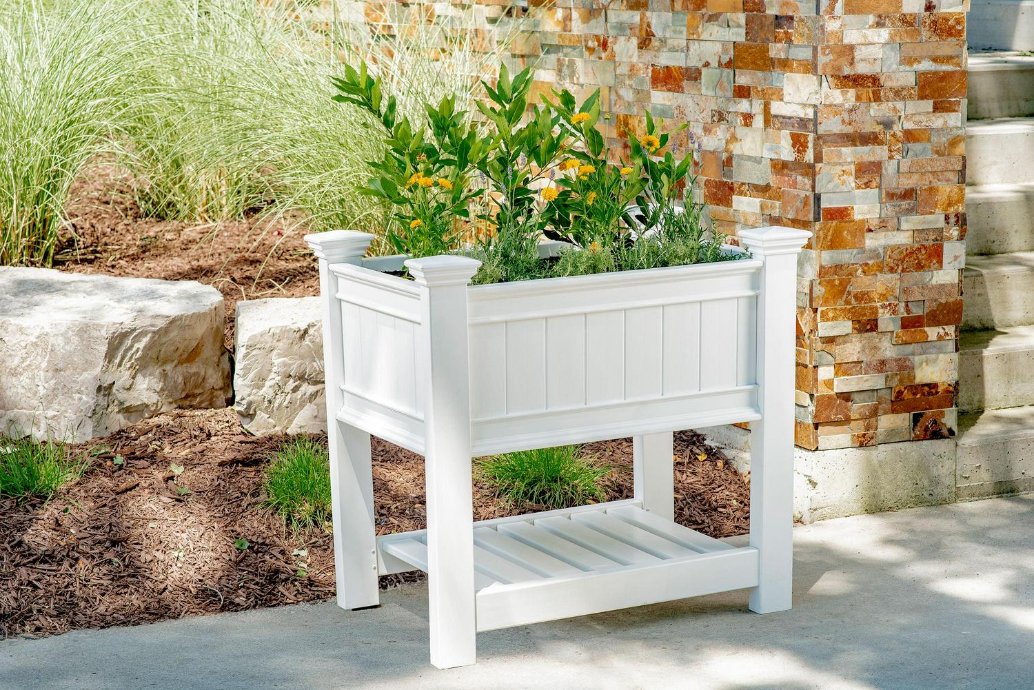 Vita Classic Vinyl Cambridge Raised Planter, White, 38′′x24′′x36′′, Durable BPA-Free, Includes Floor Boards, 20-Year Warranty