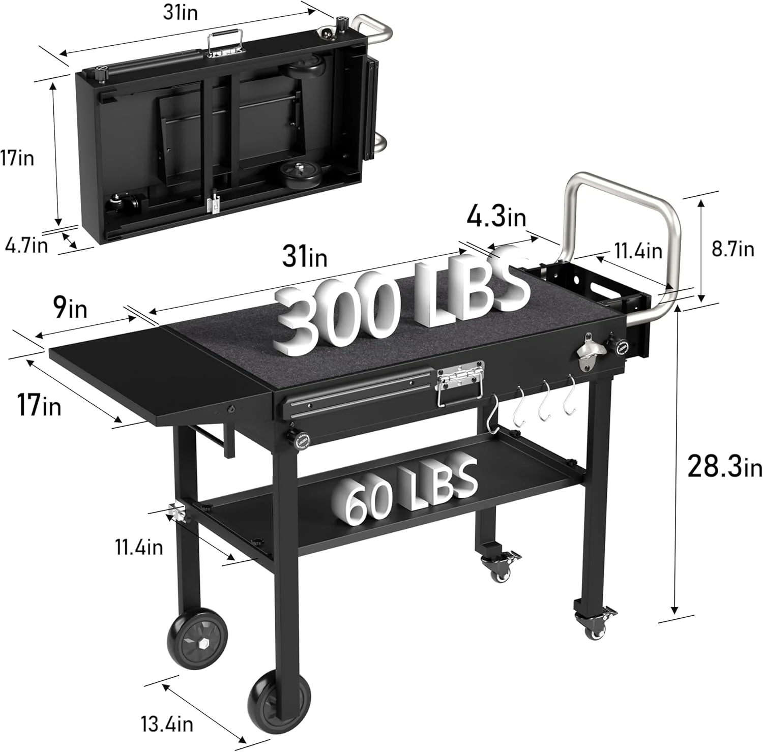Blackstone Ninja Portable Grill Cart – Folding BBQ Table with Wheels, Durable Outdoor Cooking Station