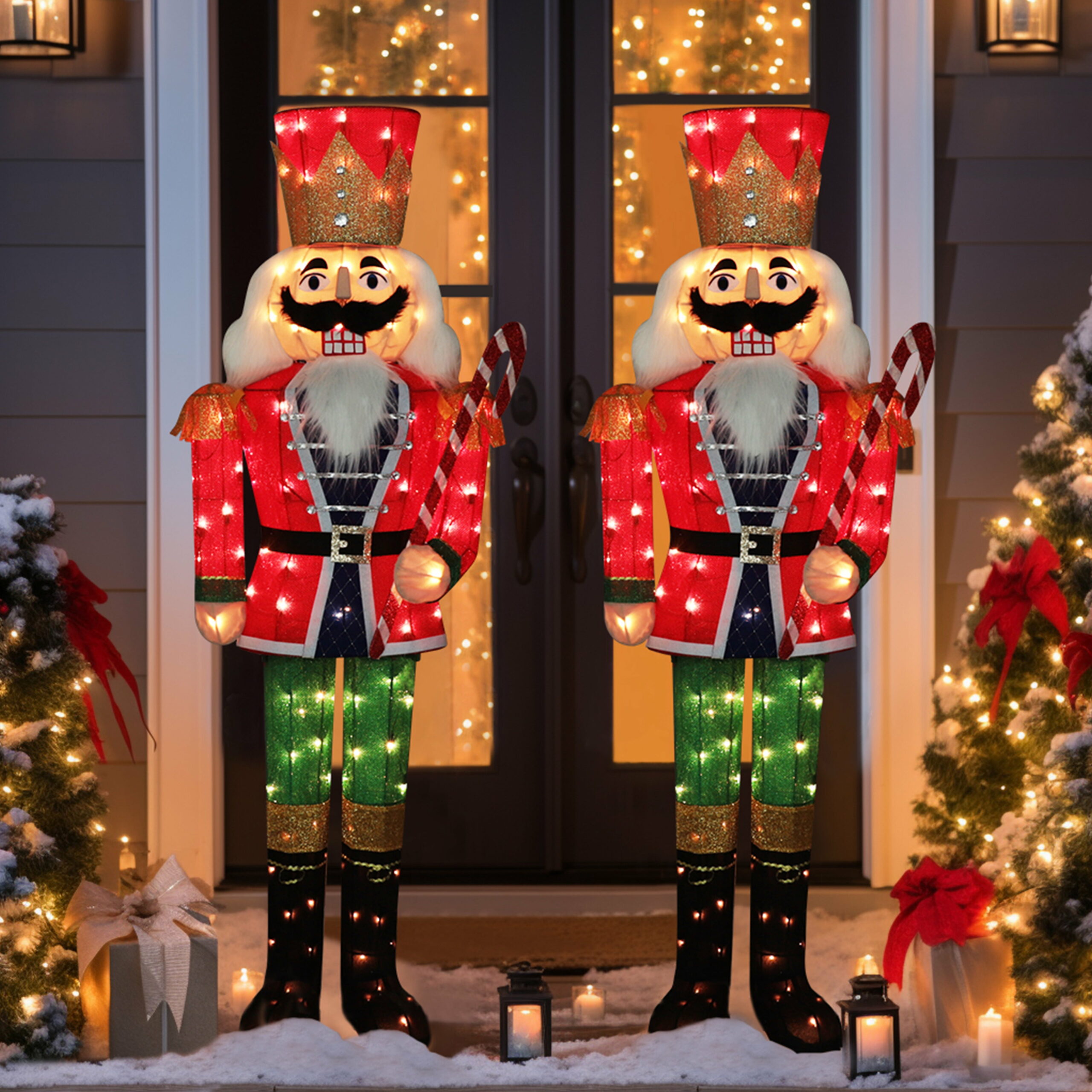 VEIKOUS 5ft Lighted Nutcracker Soldier Decoration, Indoor/Outdoor Holiday Ornament with Ground Stake, Weather-Resistant, Easy Assembly