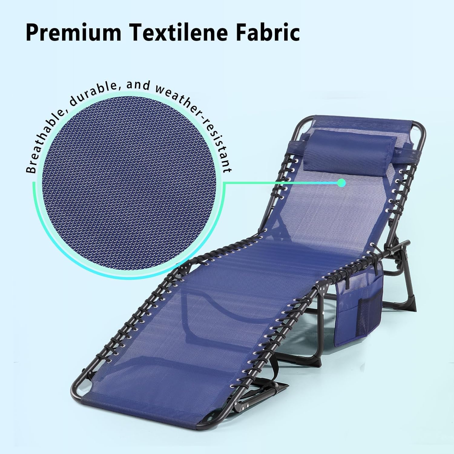 Unovivy Outdoor Chaise Lounge Chairs Set of 2, Portable Folding Pool Lounge Chair with 5-Position Reclining Back, Teslin Tanning Chair for Pool, Beach, Patio, Sunbathing