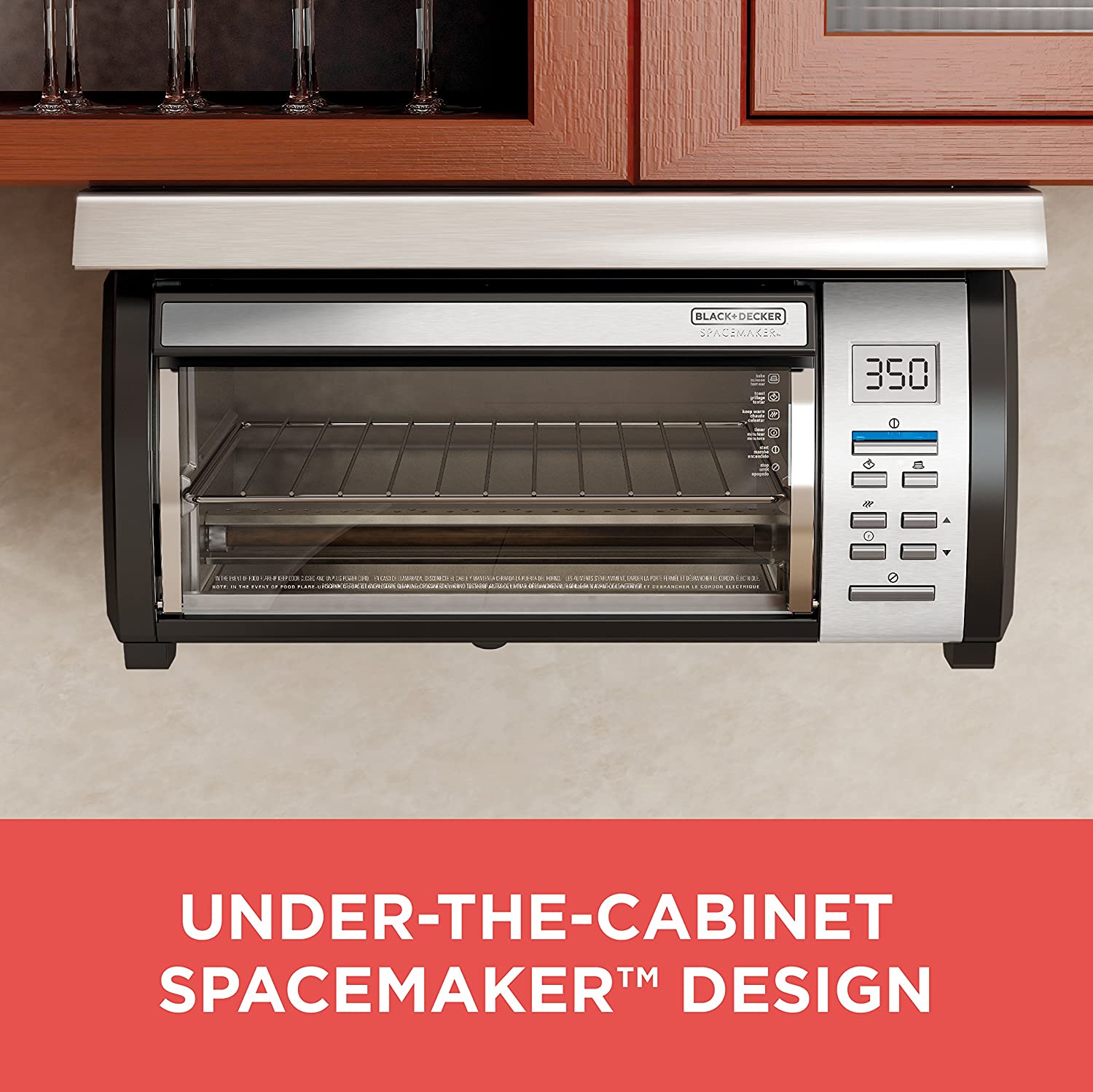 BLACK+DECKER SpaceMaker Under-Counter Toaster Oven, Digital Controls, Black/Stainless Steel, Fits 9′′ Pizza or 4 Slices