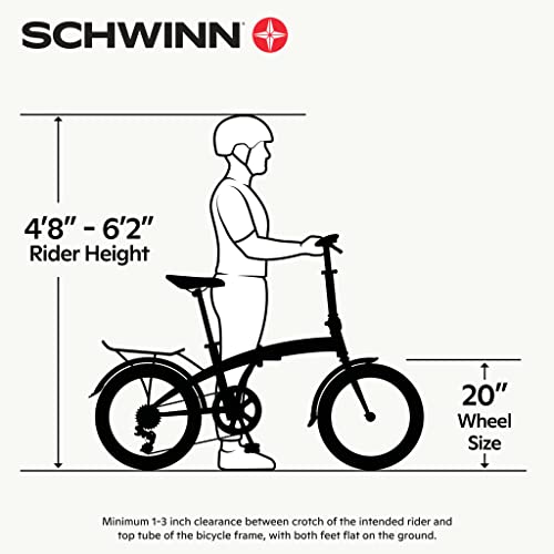 Schwinn Loop Adult Folding Bike, 20′′ Wheels, 7-Speed, Step-Through Frame, with Cargo Rack & Bag