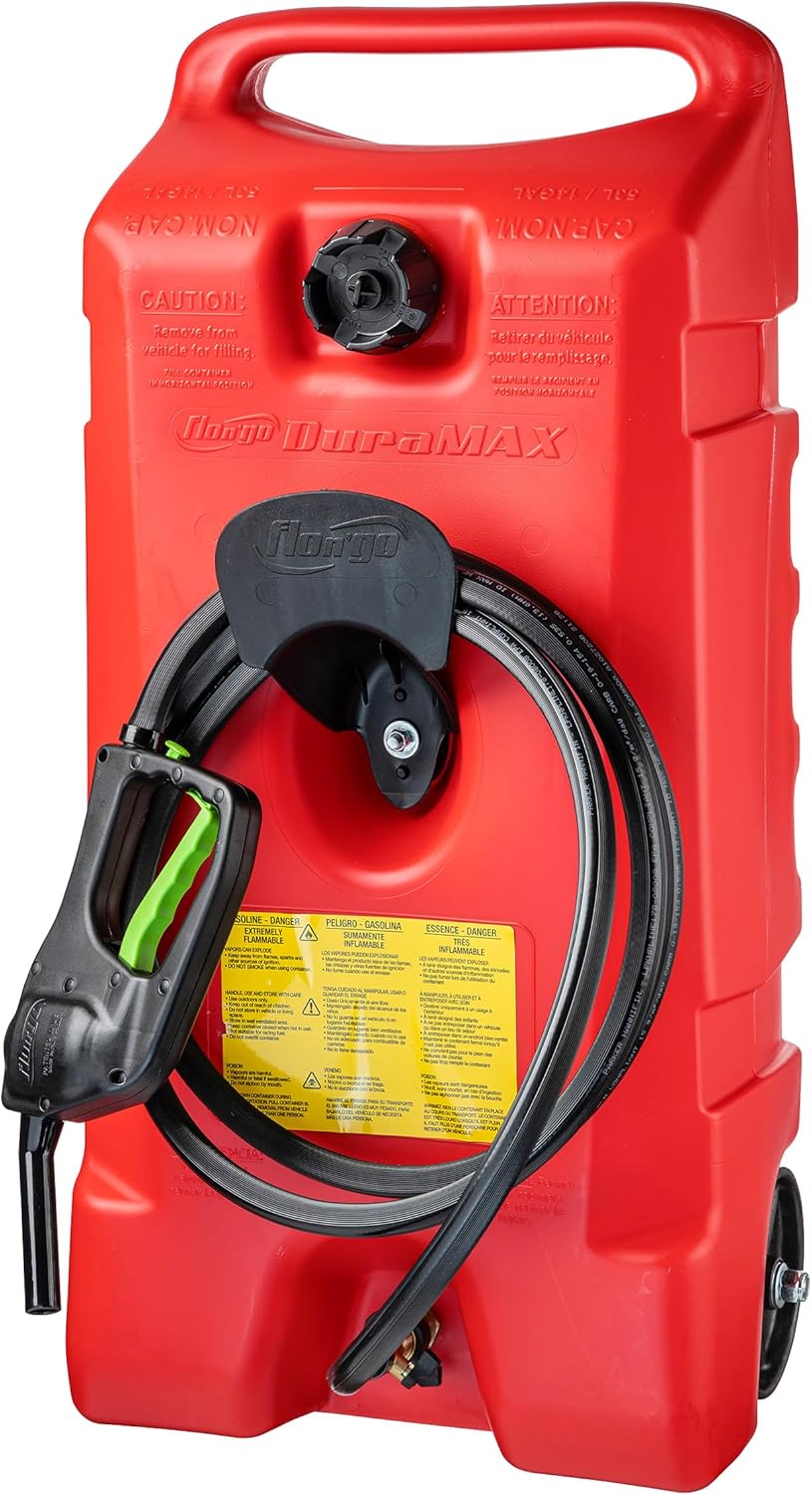 Scepter Duramax 14-Gallon Portable Fuel Tank with Pump & 10ft Hose – Red
