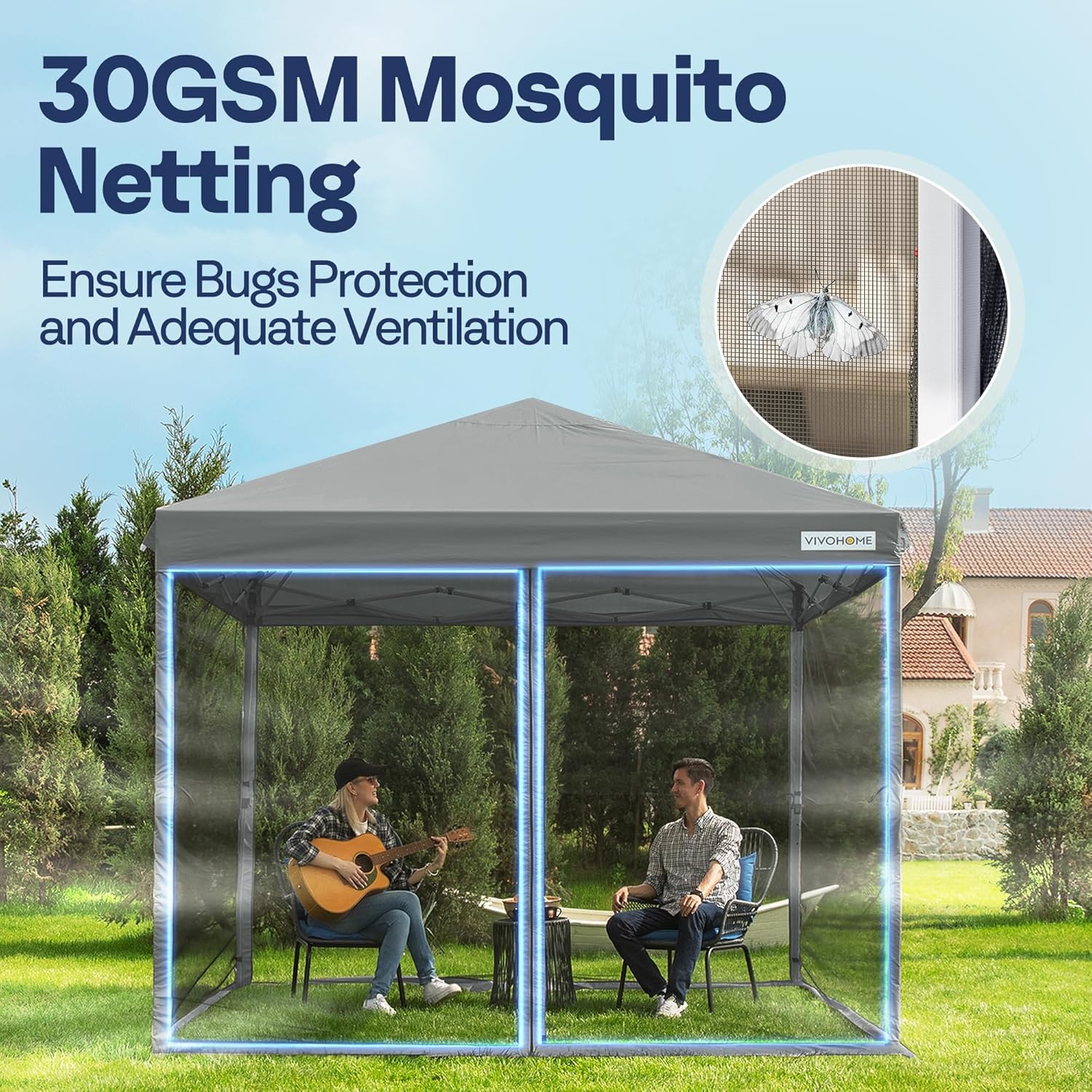 10x10ft Easy Pop-Up Canopy, Outdoor Screen Tent with Mosquito Netting, 2 Zipper Doors, and Roller Bag for Yard Camping Picnic Party Events, Beige