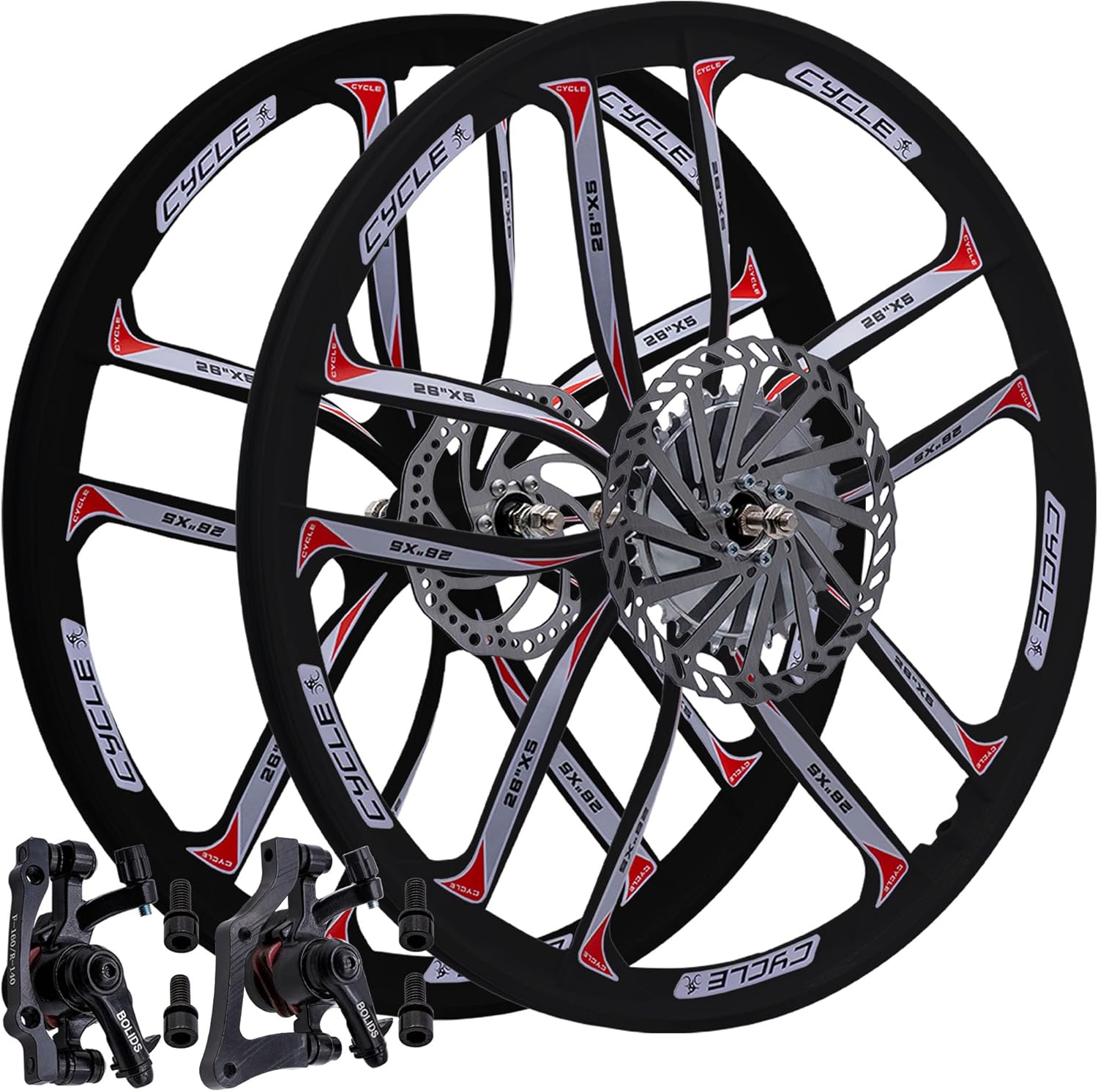 BBR Tuning 26′′ Heavy Duty 10-Spoke STAR Mag Wheel Set for Motorized Bikes, Disc Brake Compatible, Durable & Stylish Design