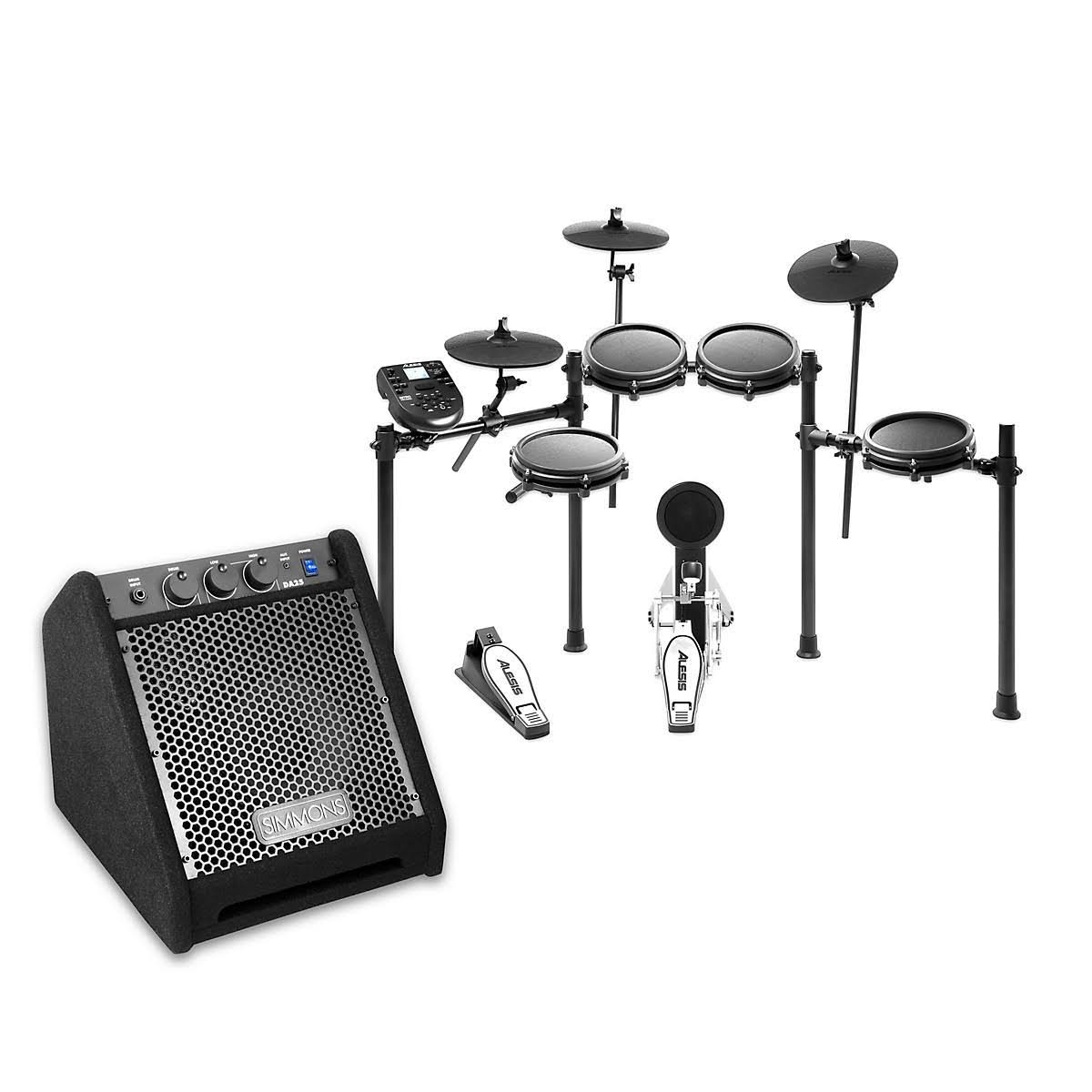 Alesis Nitro Mesh Electronic Drum Kit with DA25 Amp, Dual-Zone Snare, 8′′ Mesh Toms, 10′′ Cymbals, 25W Amp