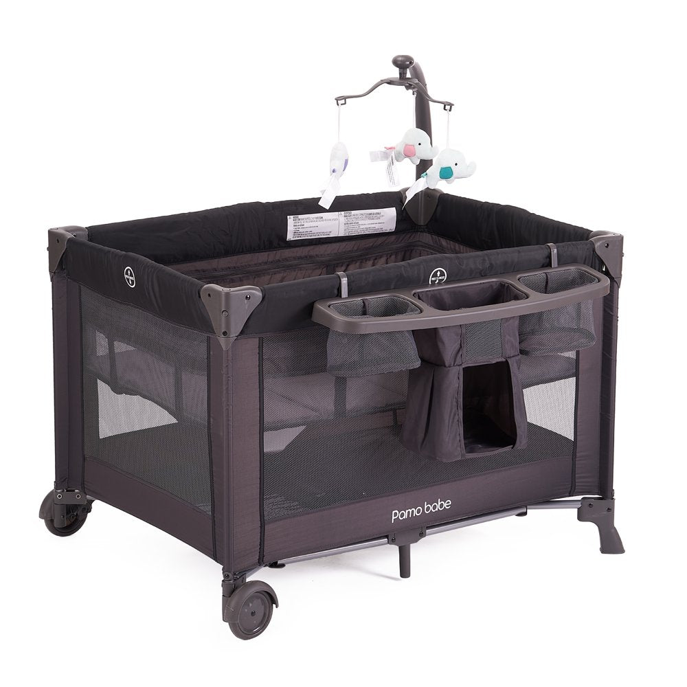 Pamo Babe Unisex Baby Playard with Bassinet, Changing Table & Toys – Portable Nursery Center