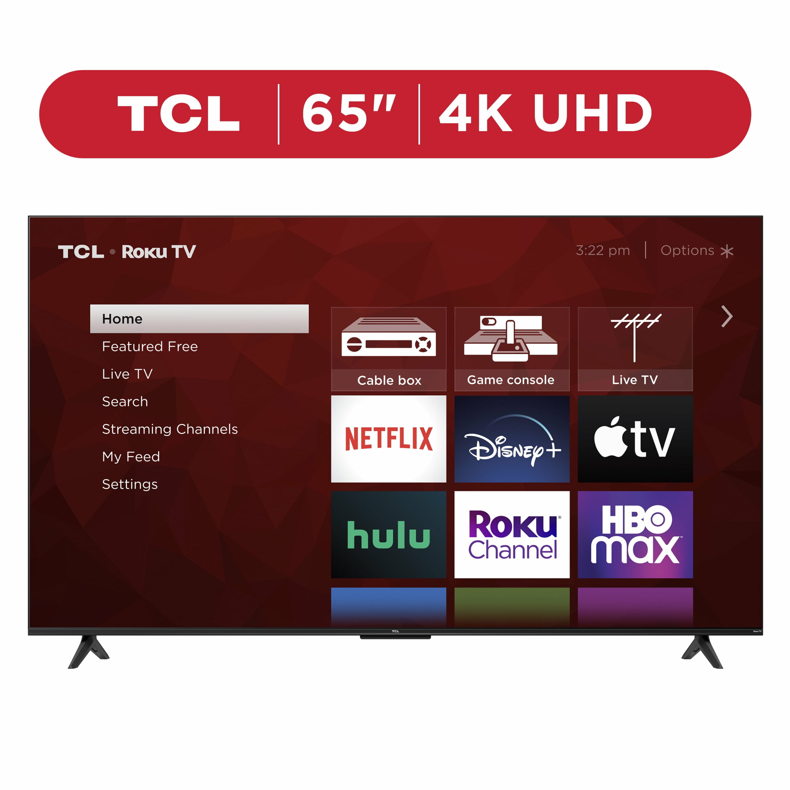 TCL 65′′ 4-Series 4K UHD HDR Smart TV with Roku, Voice Control, Apple AirPlay, and Premium Design