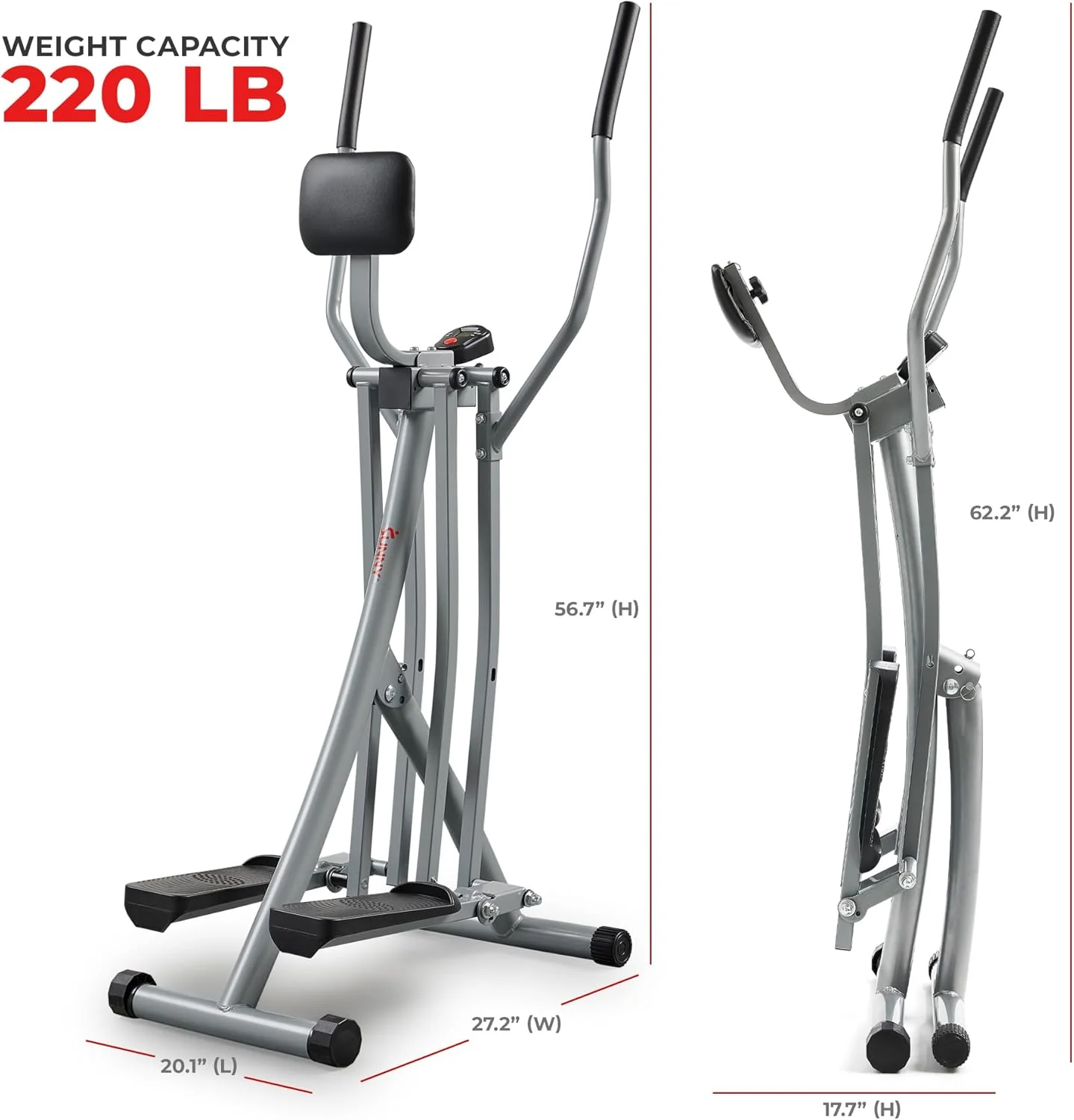 Sunny Health & Fitness Smart Air Walker Elliptical, Low-Impact 30-Inch Stride Home Glider Machine, Senior Cross Trainer for Indoor Cardio Exercise, Free SunnyFit App Bluetooth Connection- SF-E902SMART