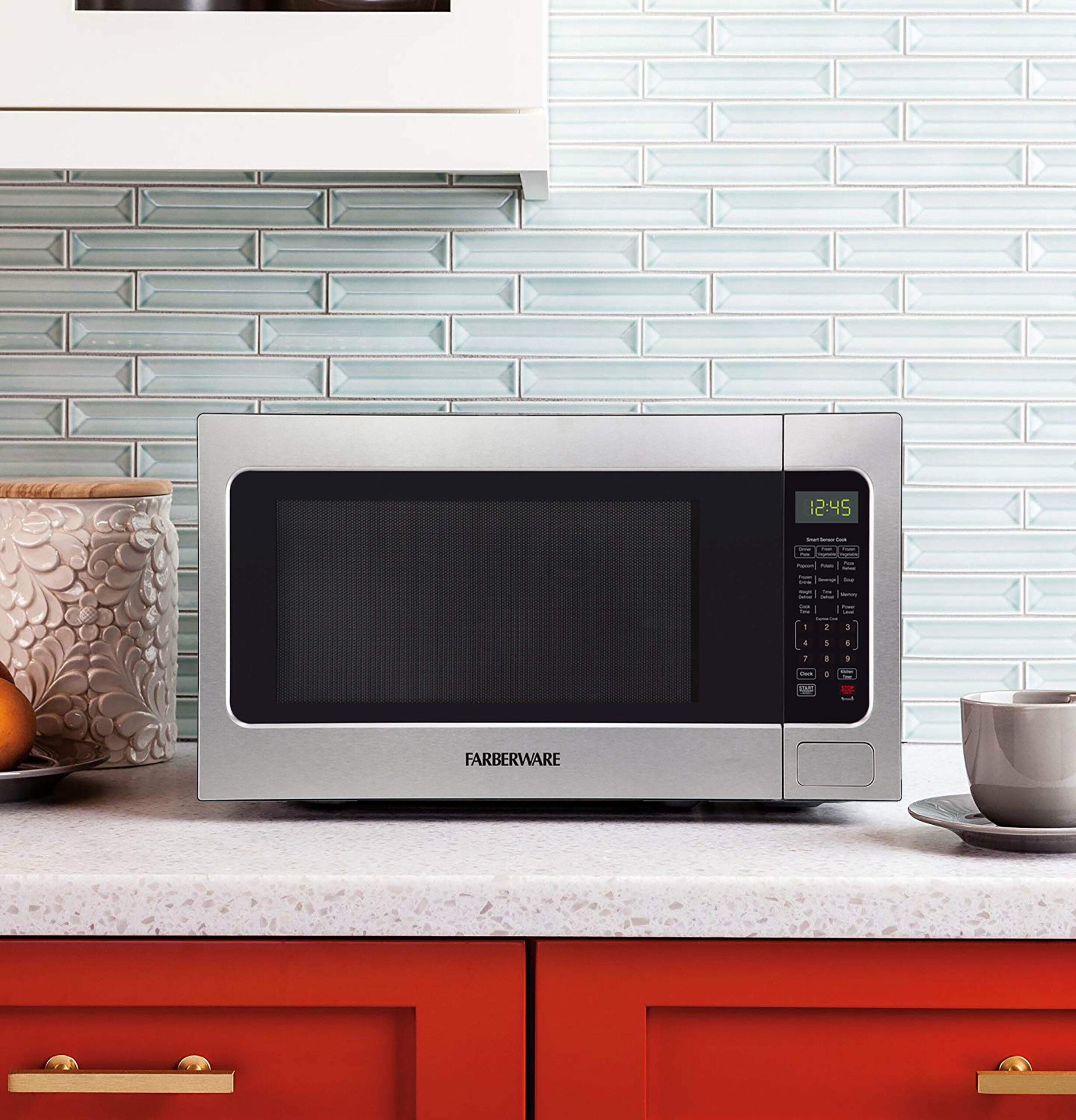 Farberware Professional 2.2 Cu. Ft. Stainless Steel Microwave Oven, 1200W, LED Display, Sensor Cooking, Child Lock