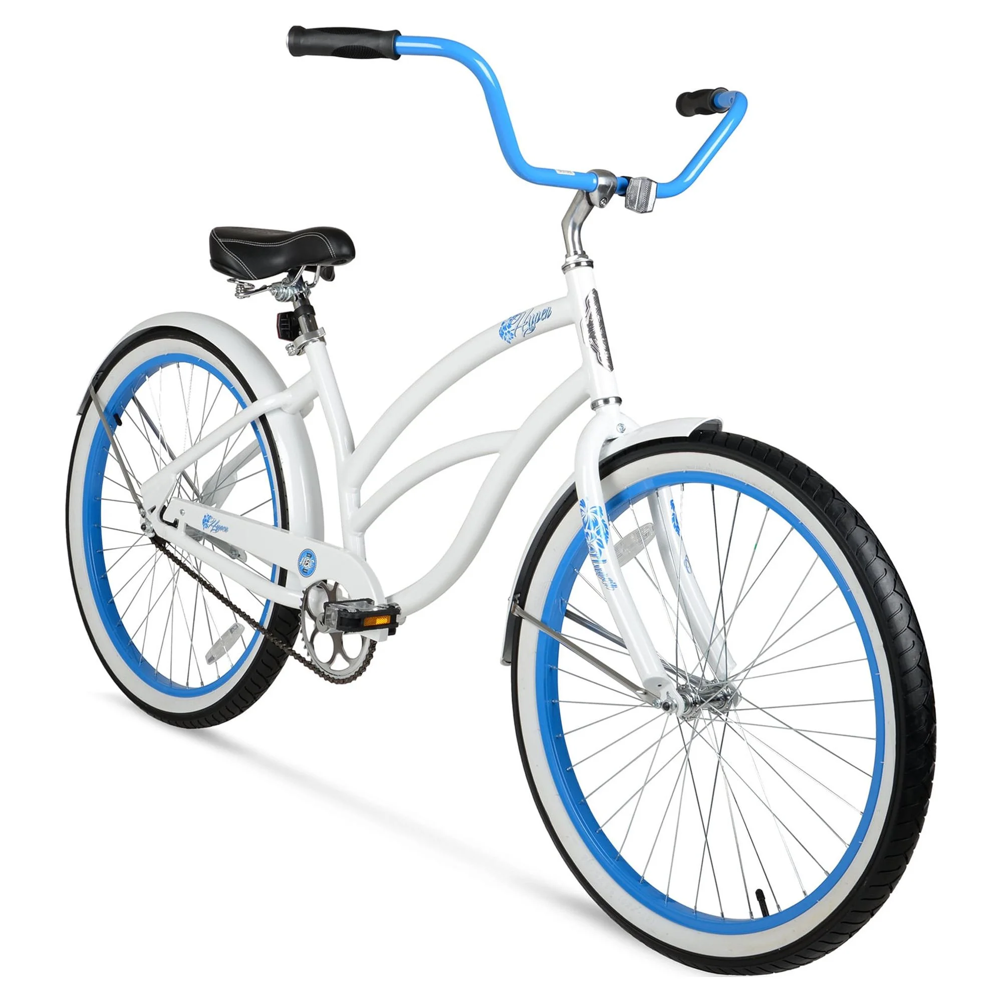 Hyper Women’s 26′′ Beach Cruiser Bike, Lightweight Aluminum, Single Speed, White/Blue