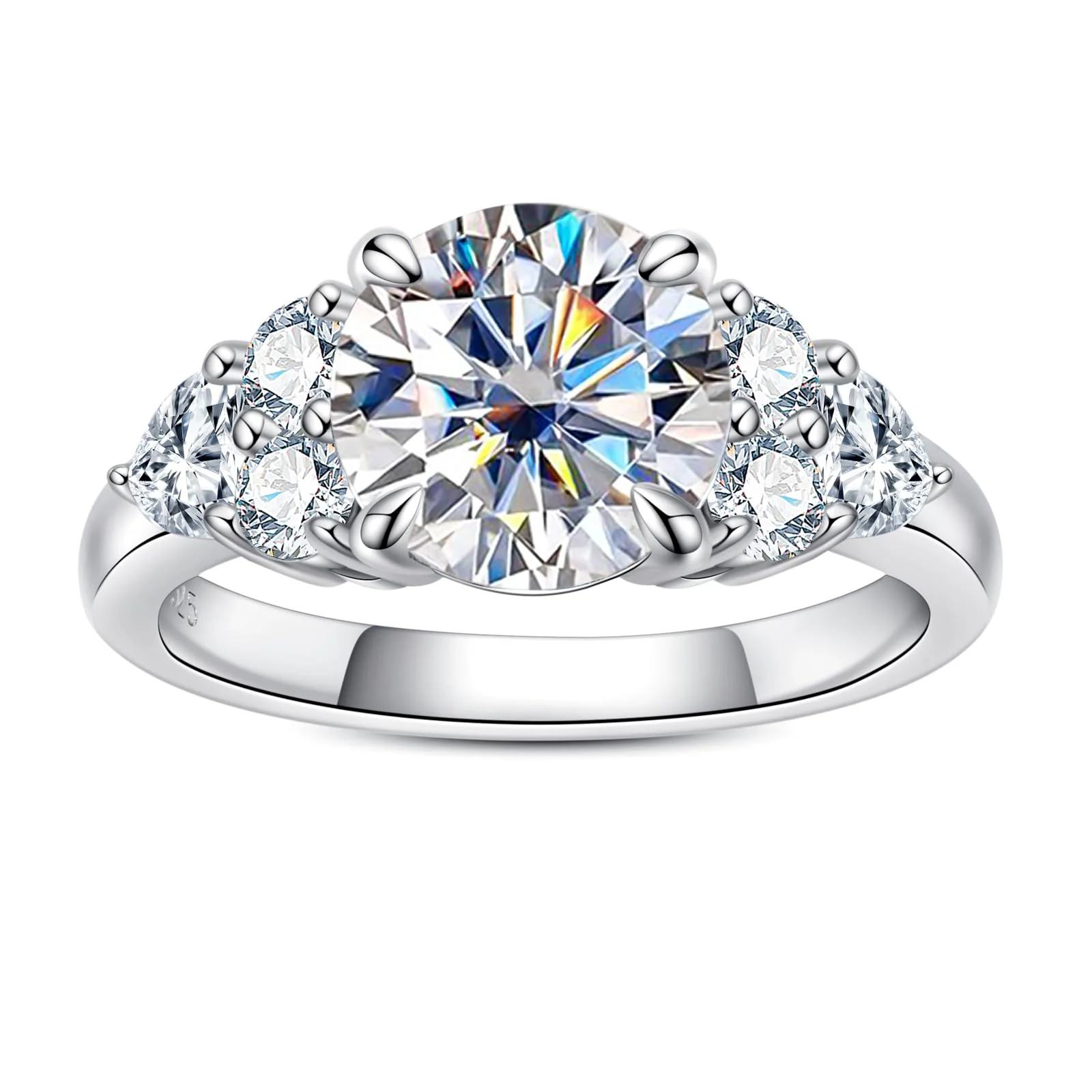 Moissanite Engagement Rings for Women, 3 ct (4 ctw) D Color VVS1 Lab Created Diamond 18K White Gold Plated Silver Moissanite Diamond Anniversary Wedding Ring