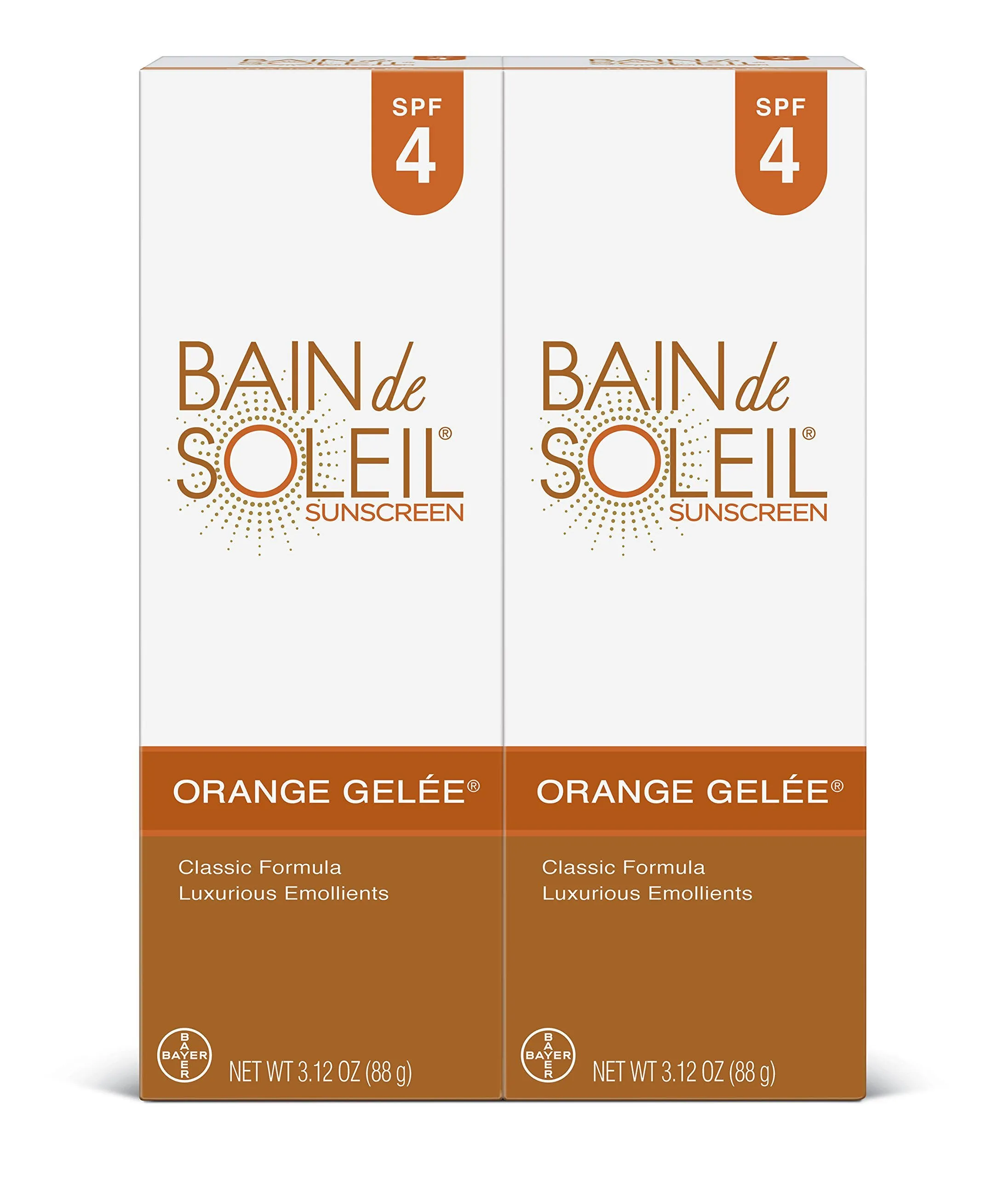 Bain de Soleil Orange Gelee Sunscreen SPF 4, 3.12 oz, Pack of 4 – Moisturizing UVA/UVB Protection, Exotic Fragrance