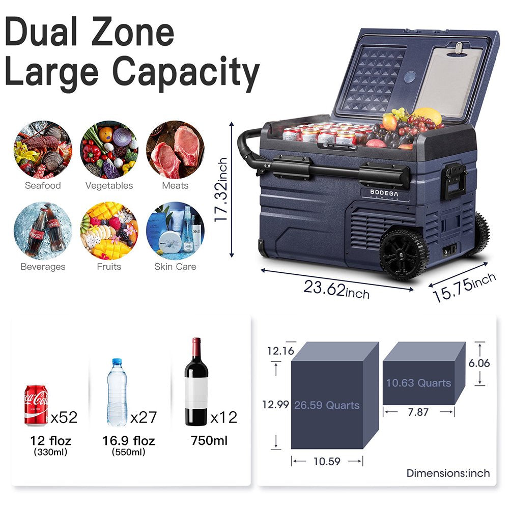 Portable 37 Qt Car Refrigerator Freezer with App Control, Dual Zone, Energy Efficient for Camping & Travel