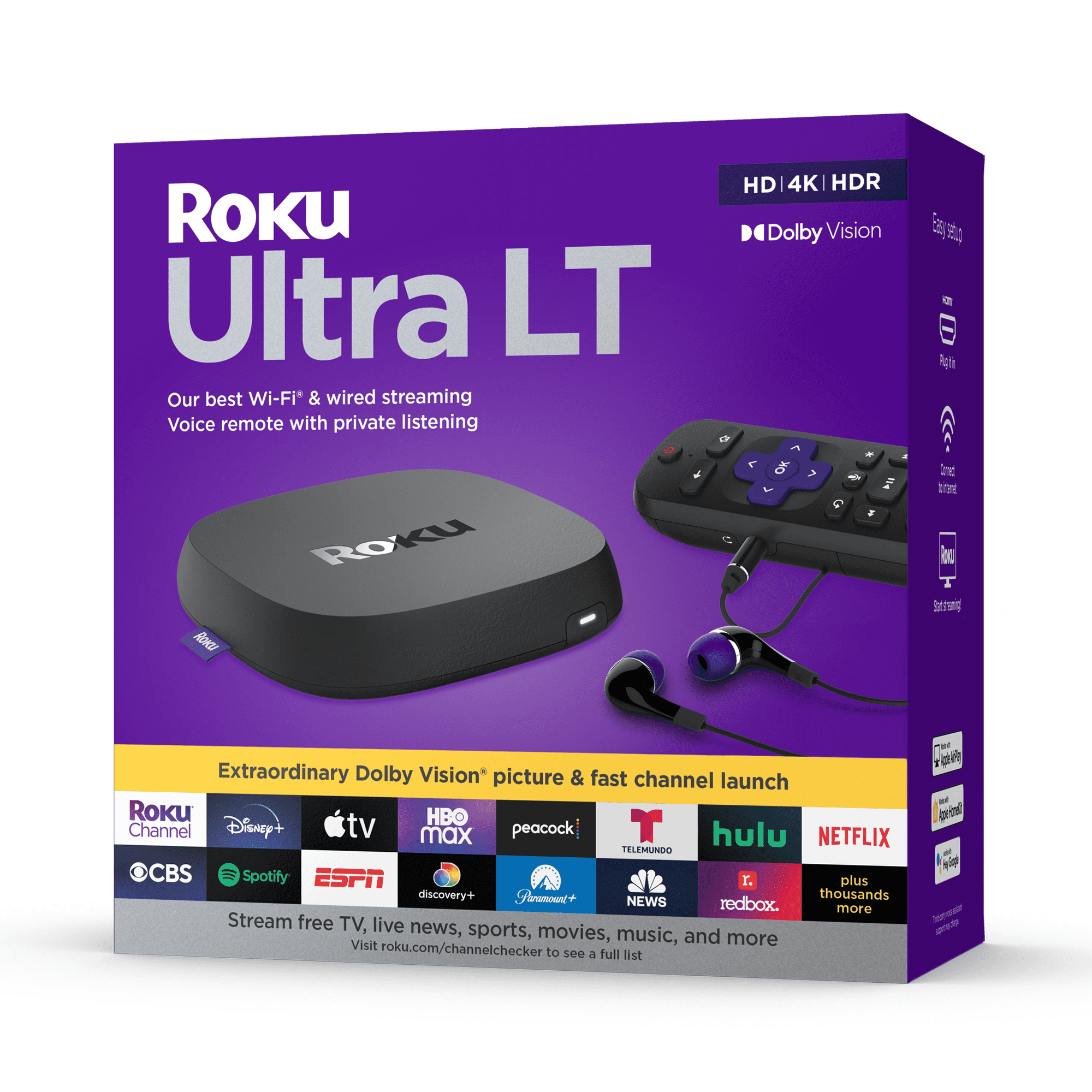 Roku Ultra LT 2021 4K HDR Streaming Device with Dolby Vision, Voice Remote & HDMI Cable