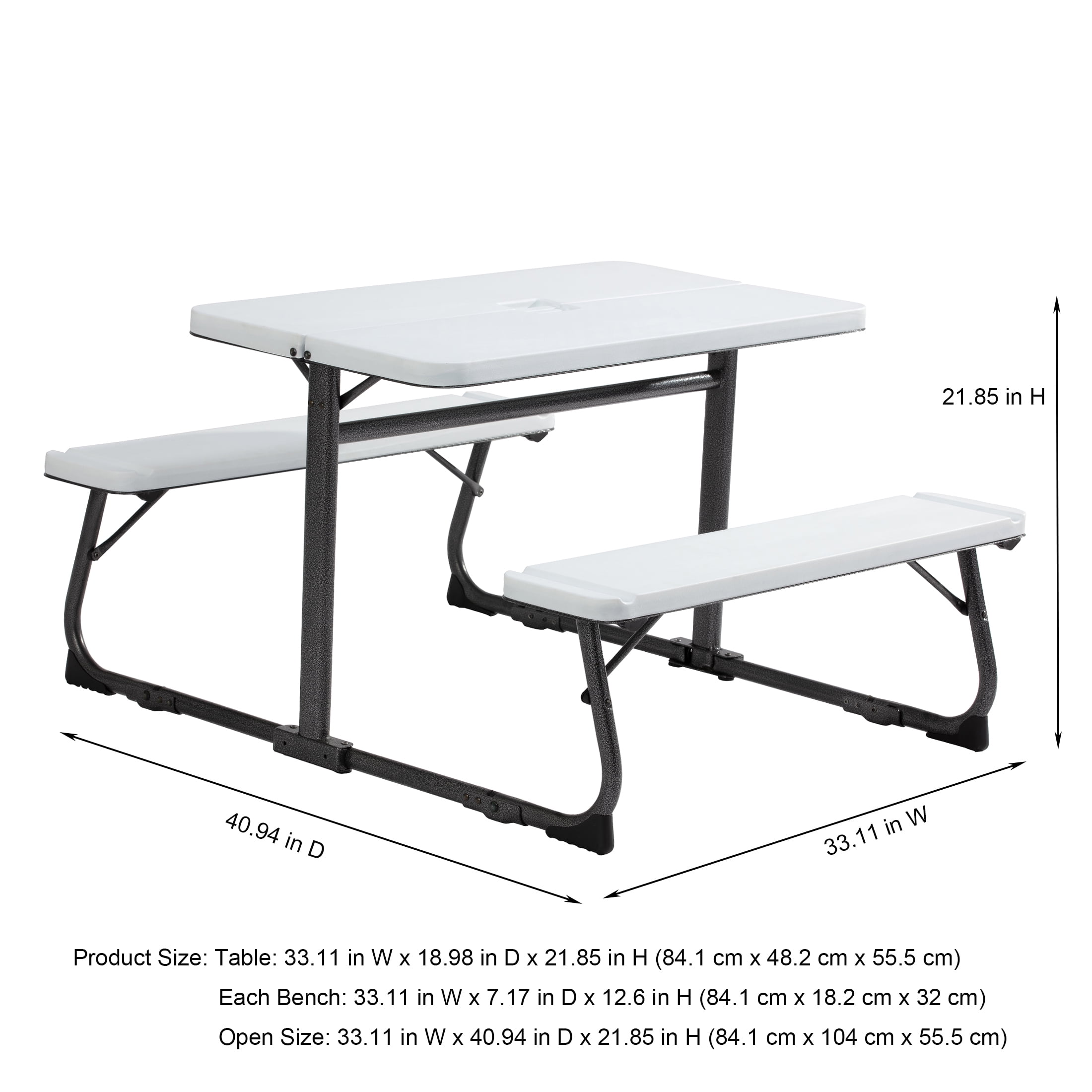 Your Zone Kid’s Folding Activity Table with Benches, White – Ages 3-8, Easy Storage & Durable