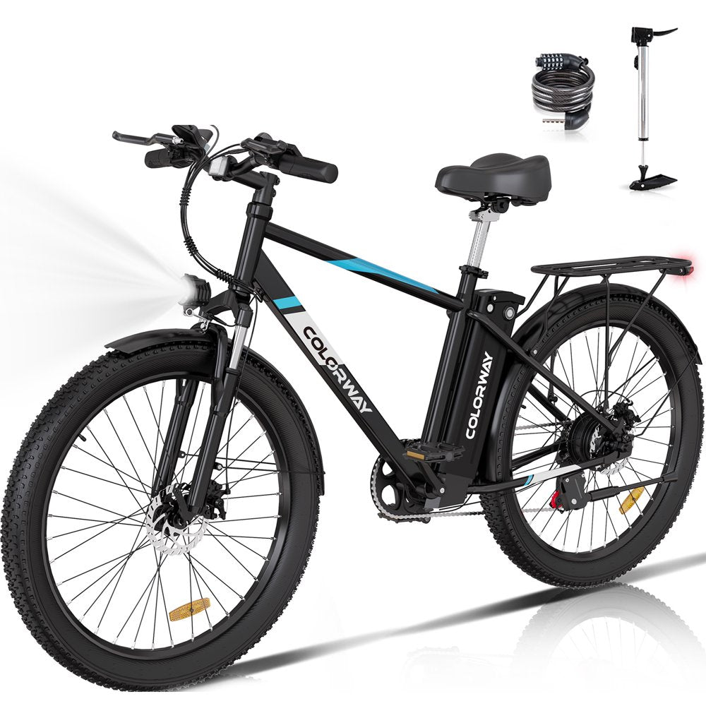 COLORWAY 500W Electric Bike, 26′′x3.0′′ Tires, 36V/15Ah, Shimano 7-Speed, Carbon Steel, LCD Display, IP54 Waterproof