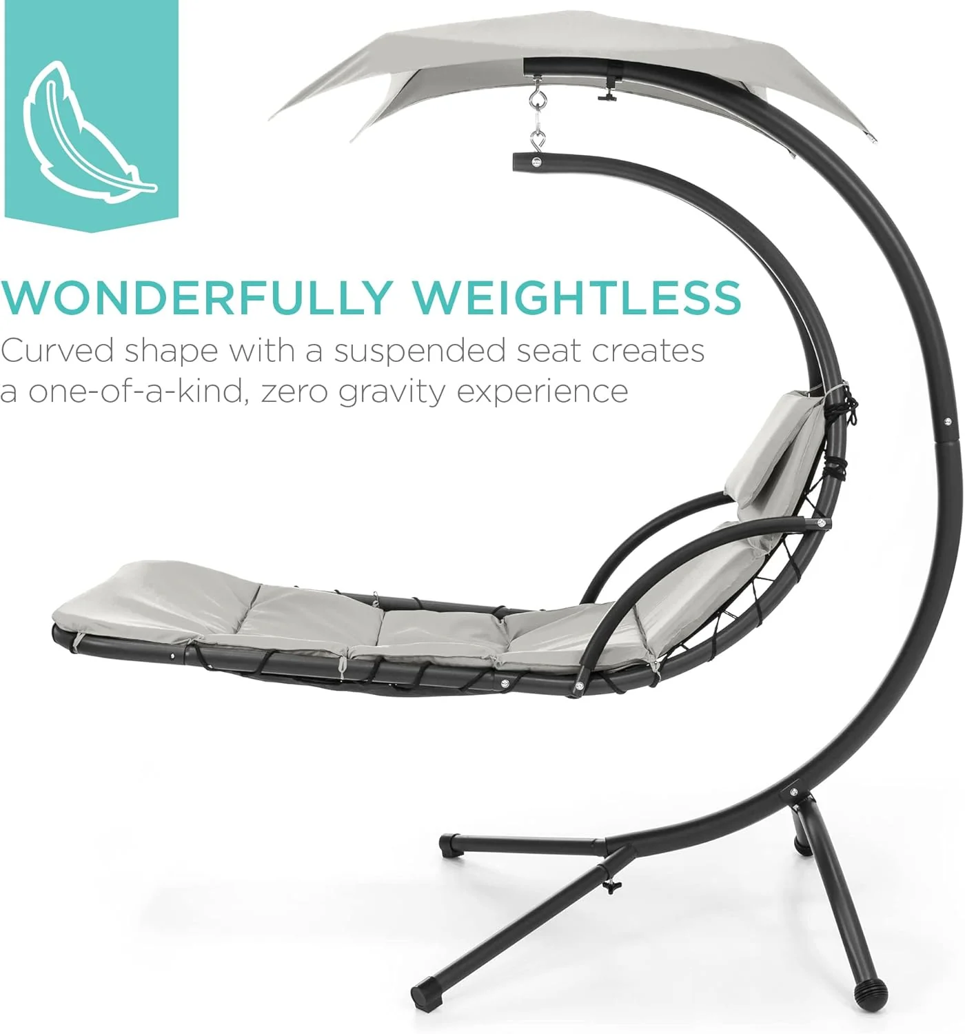 Best Choice Products Outdoor Hanging Curved Steel Chaise Lounge Chair Swing w/Built-in Pillow and Removable Canopy - Charcoal Gray