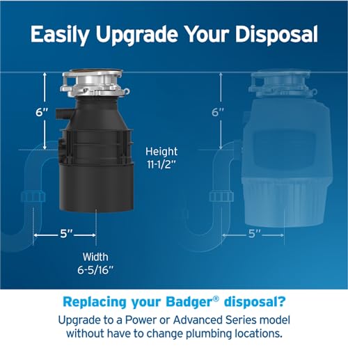 InSinkErator Badger 5 Garbage Disposal, 1/2 HP Continuous Feed, Compact Design, Quick Lock Installation