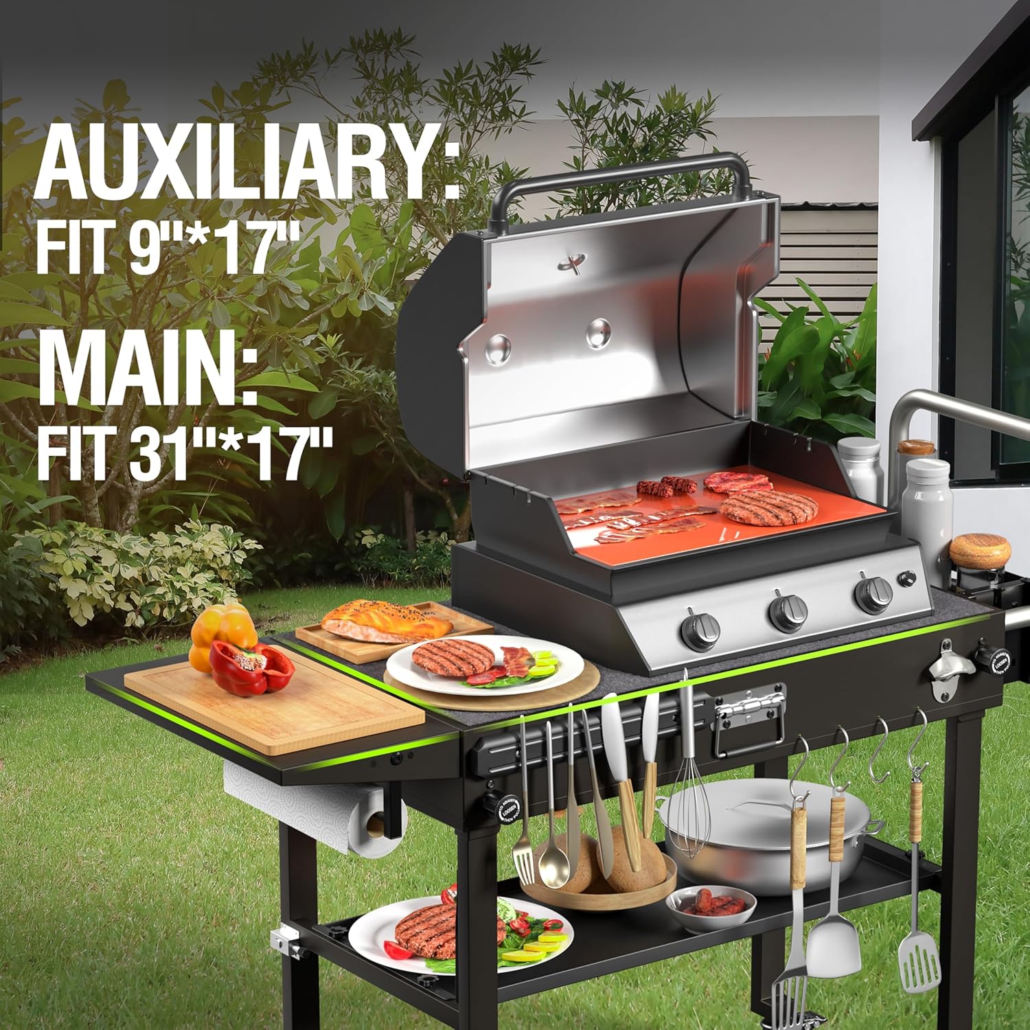 Blackstone Ninja Portable Grill Cart – Folding BBQ Table with Wheels, Durable Outdoor Cooking Station