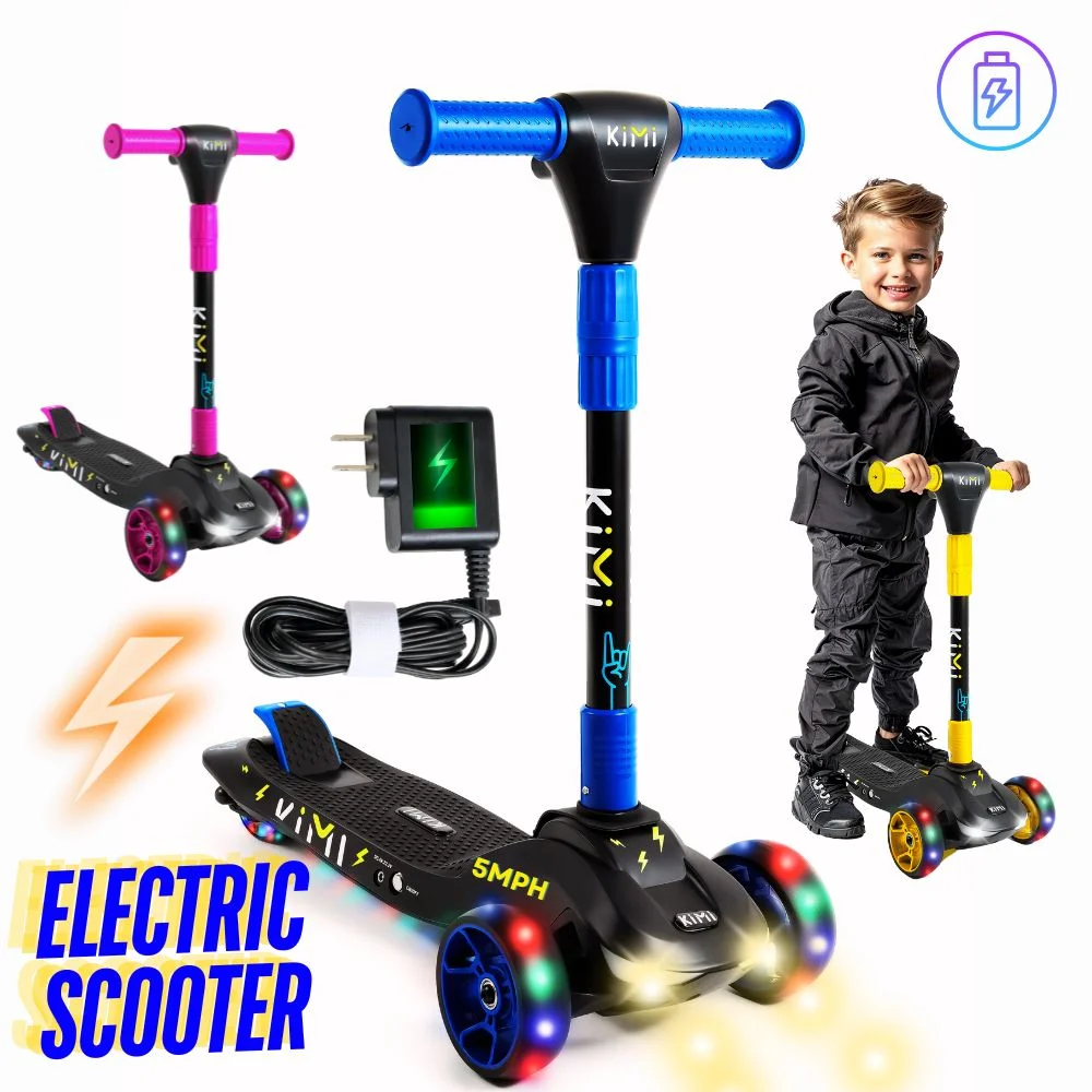 KIMI Kids 3-Wheel Electric Scooter, Adjustable, LED Lights, 10 Mile Range, Ages 2-9, TSA Approved