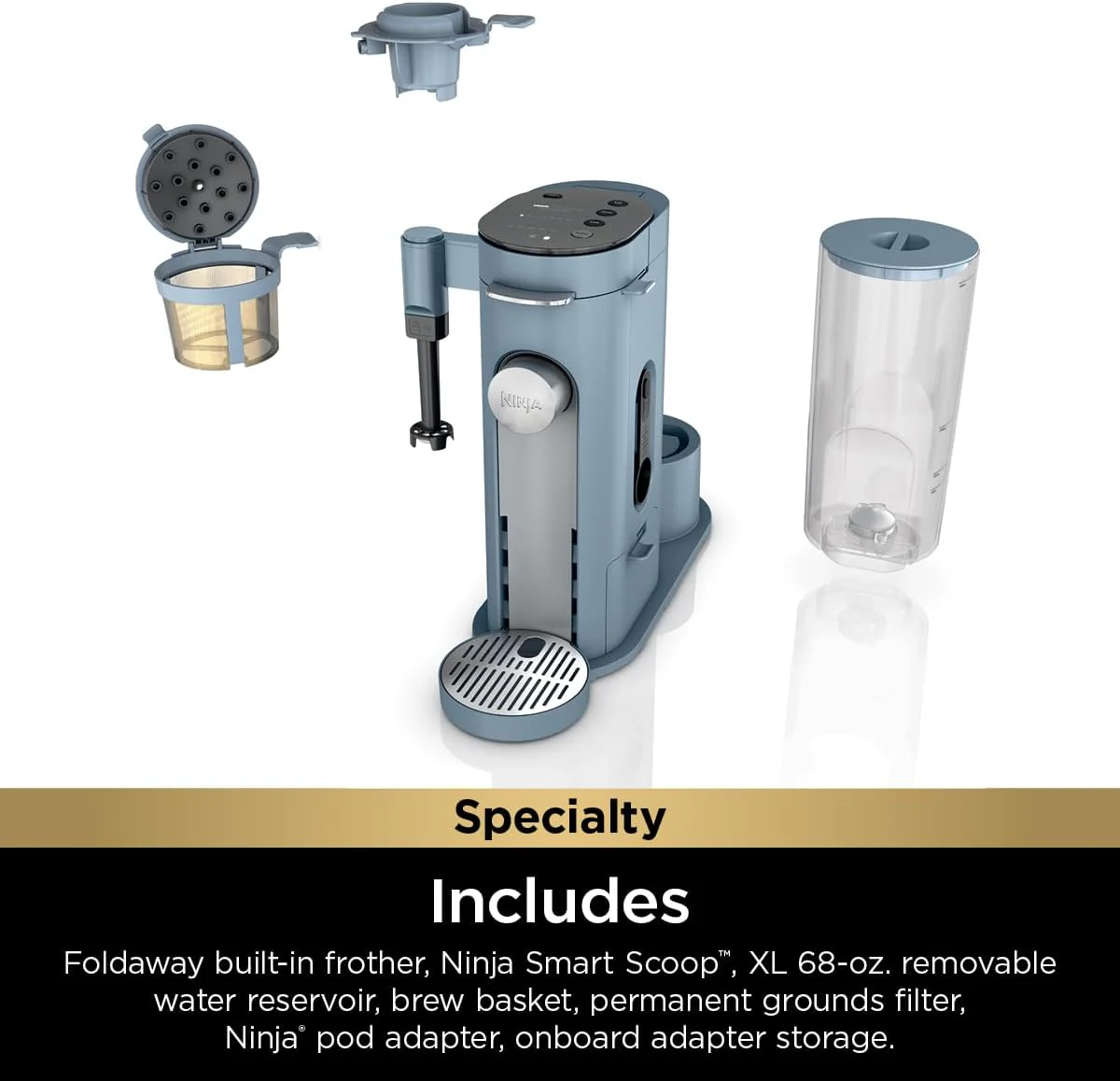 Ninja Pods & Grounds Single-Serve Coffee Maker, K-Cup Pod Compatible, Brews Grounds, Compact Design, 56-oz. Reservoir, 6-oz. Cup to 24-oz. Travel Mug Brew Sizes, Iced Coffee Maker, Stone, PB041ST