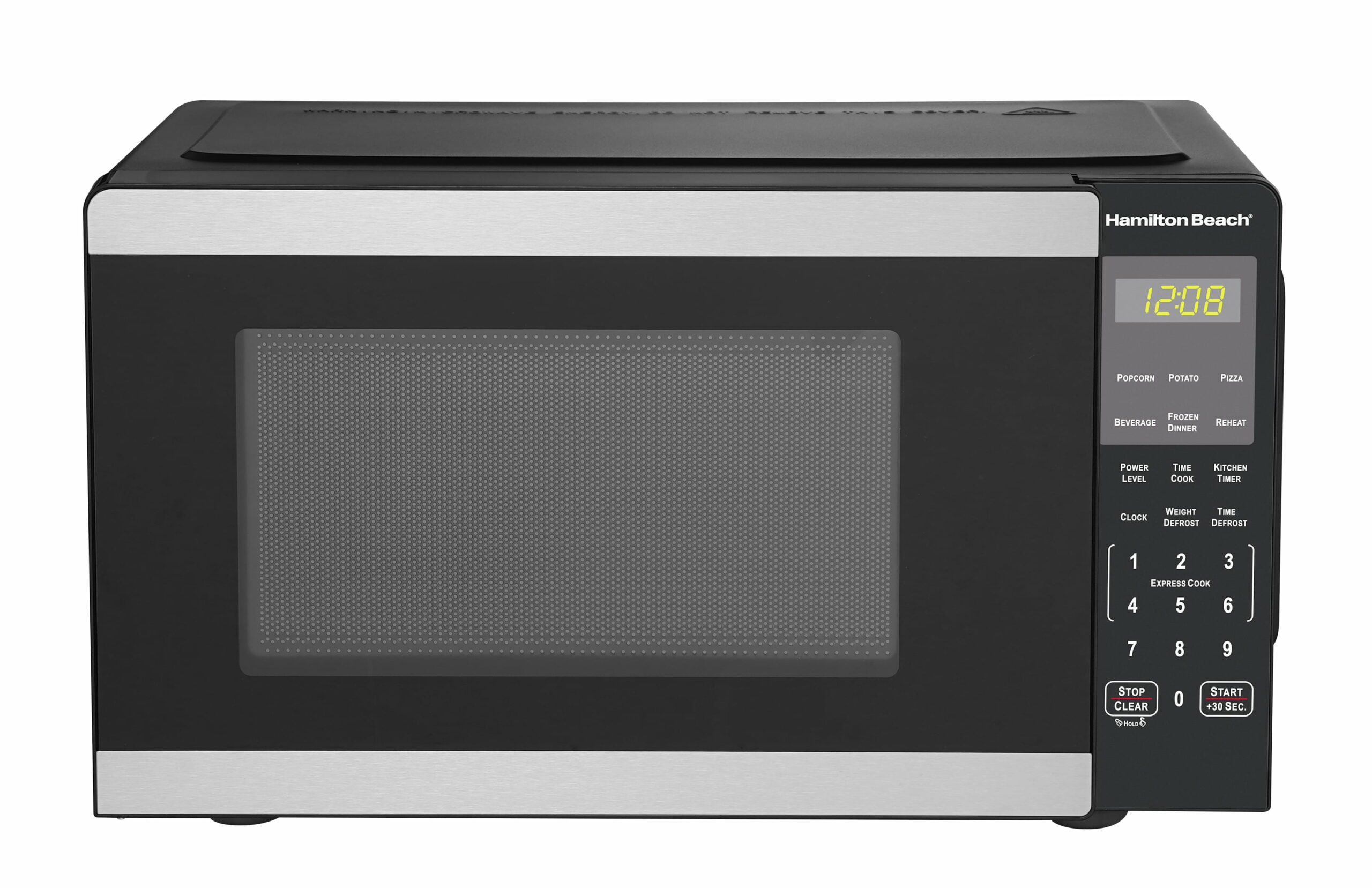 Hamilton Beach 0.9 Cu Ft 900W Stainless Steel Countertop Microwave Oven with Auto-Cook & Child Lock