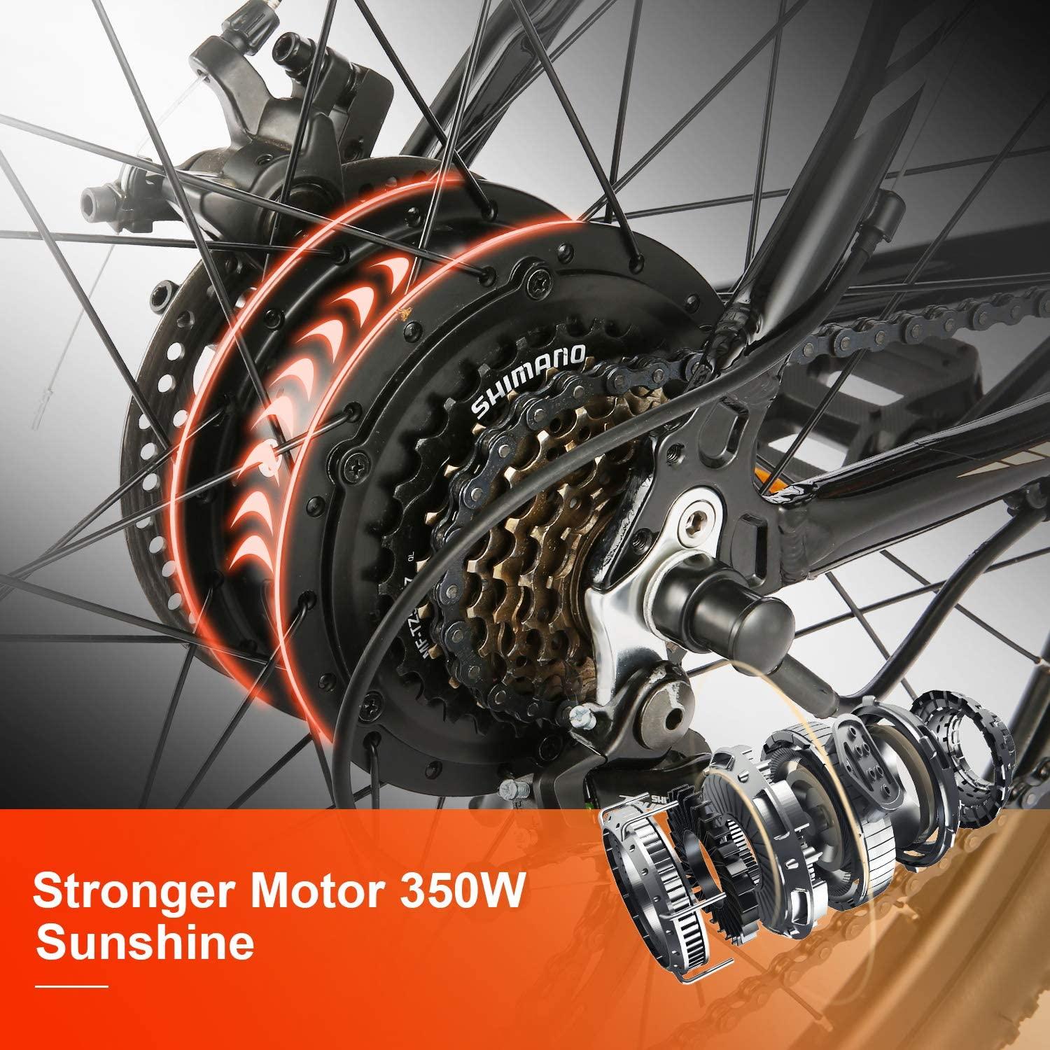 ANCHEER 350W Electric Mountain Bike, 26′′ Ebike for Adults, 21-Speed, Removable 10Ah Battery, 20MPH, Aluminum Frame