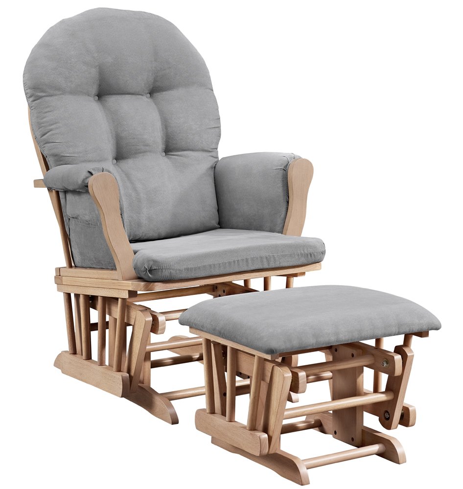 Angel Line Windsor Glider & Ottoman Set, Natural/Gray, Polyester, Wooden Frame, Storage Pockets