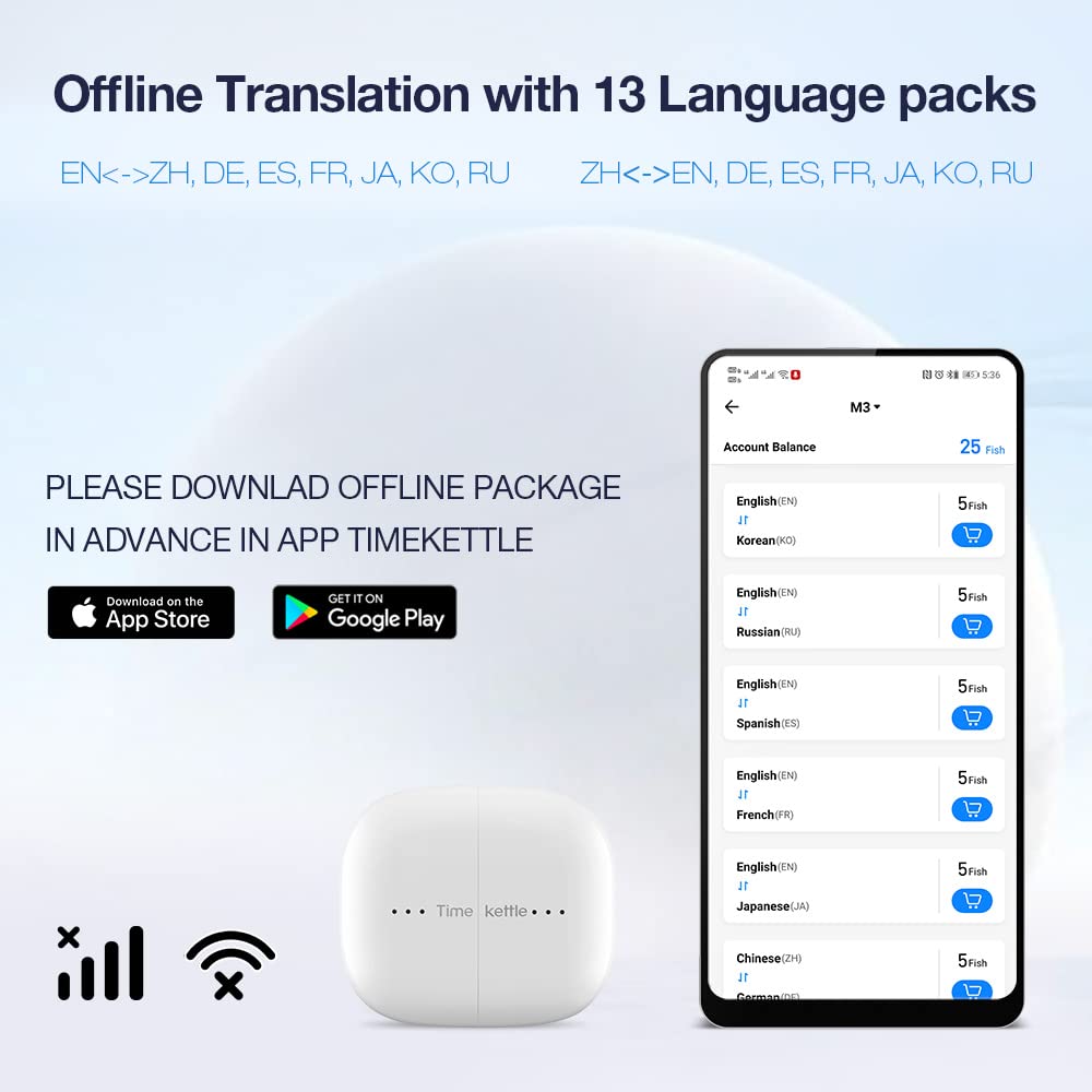 Timekettle M3 Language Translator Earbuds, 40 Languages, Active Noise Cancellation, Long Battery Life, Ergonomic Design