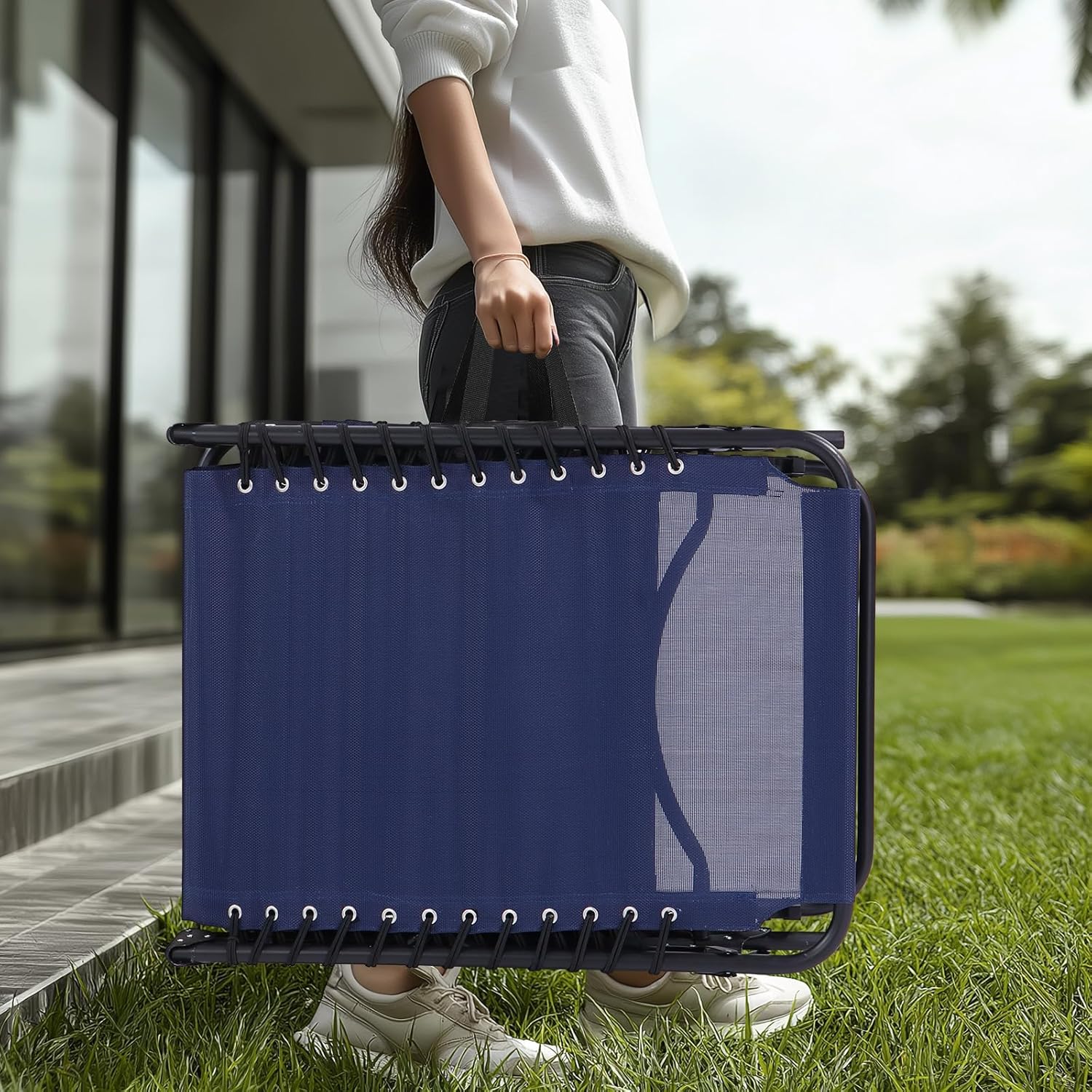 Unovivy Outdoor Chaise Lounge Chairs Set of 2, Portable Folding Pool Lounge Chair with 5-Position Reclining Back, Teslin Tanning Chair for Pool, Beach, Patio, Sunbathing