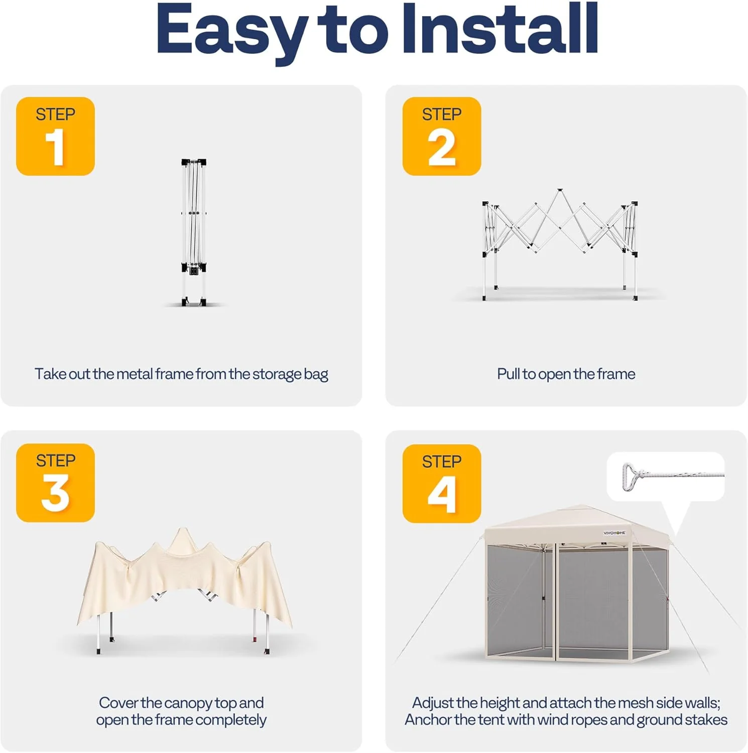 10x10ft Easy Pop-Up Canopy, Outdoor Screen Tent with Mosquito Netting, 2 Zipper Doors, and Roller Bag for Yard Camping Picnic Party Events, Beige
