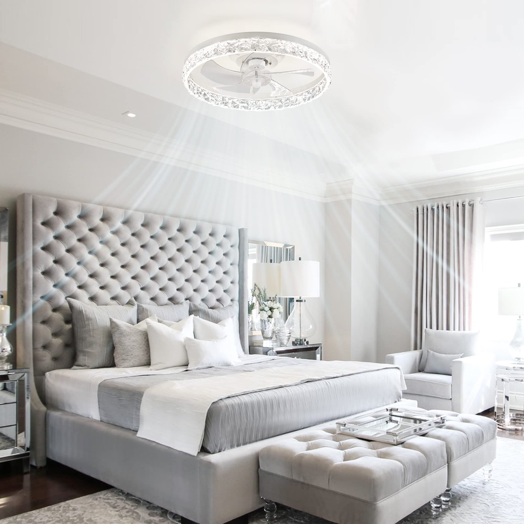 LEDIARY 20′′ Modern Ceiling Fan with LED Lights, Remote & App Control, Reversible Motor, White