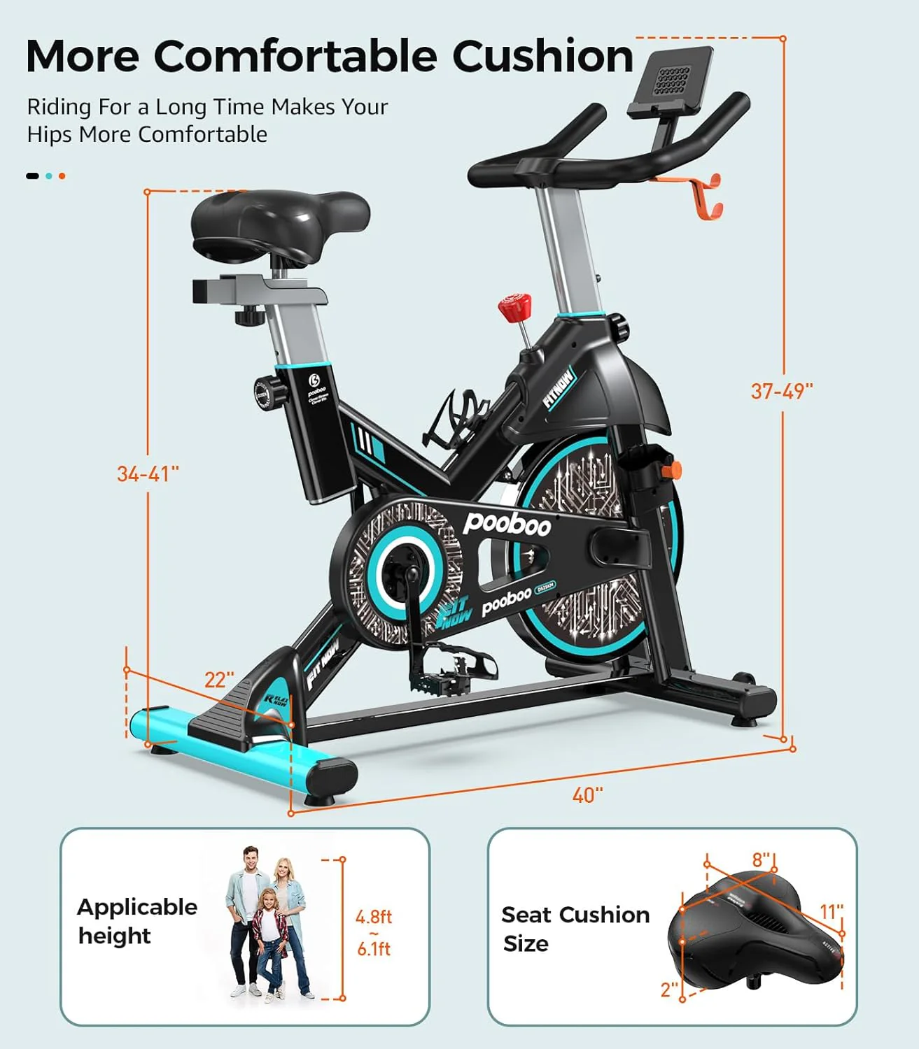 pooboo Exercise Bike, Adjustable Magnetic/Brake Pad Resistance Silent Belt Drive, Indoor Cycling Bike for Home Cardio, Fitness Stationary Bike with 350lbs/300lbs Weight Capacity &Upgraded Version Seat